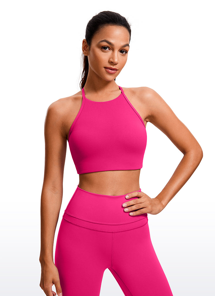 CRZ YOGA Butterluxe Womens High Neck Y Racerback Sports Bra Thin Strap White