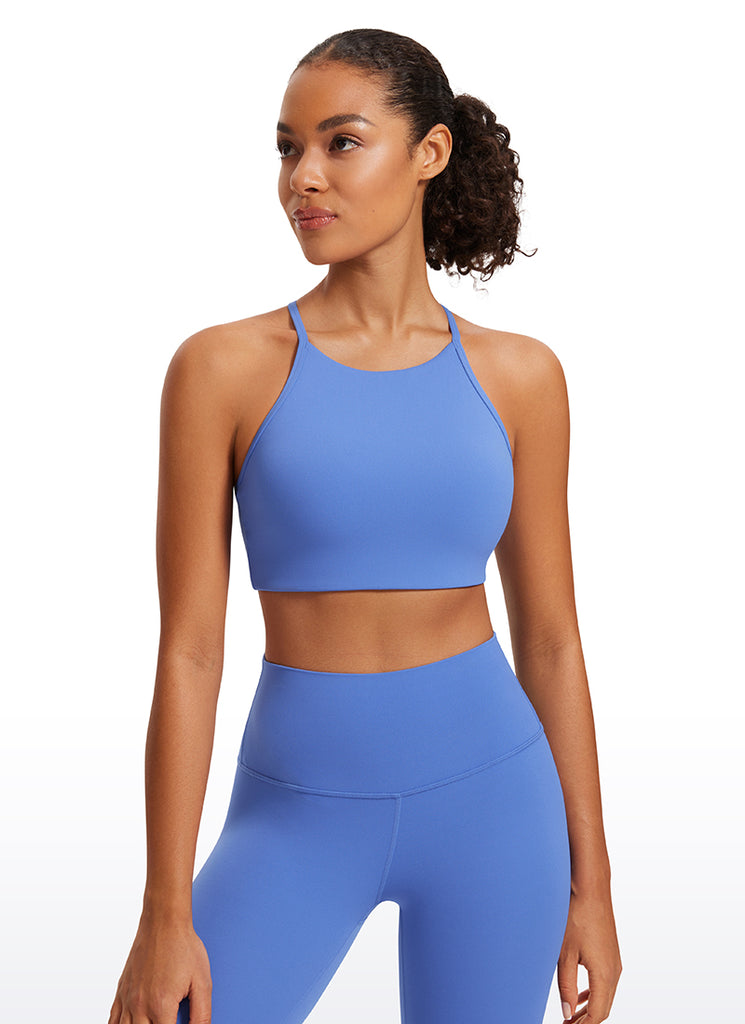 CRZ YOGA Butterluxe Womens High Neck Y Racerback Sports Bra Thin Strap Wild Indigo