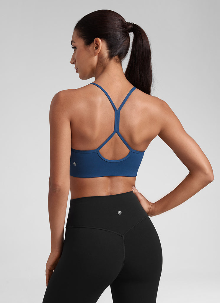 CRZ YOGA Butterluxe Womens High Neck Y Racerback Sports Bra Thin Strap French Navy