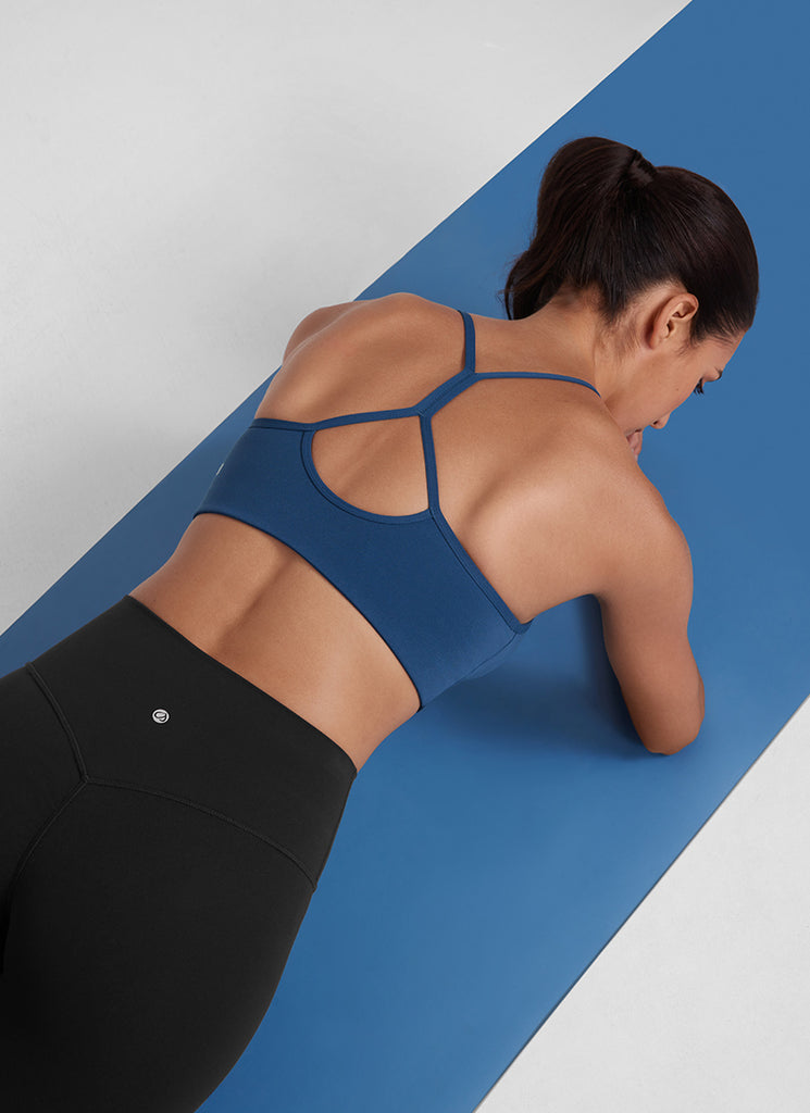 CRZ YOGA Butterluxe Womens High Neck Y Racerback Sports Bra Thin Strap French Navy