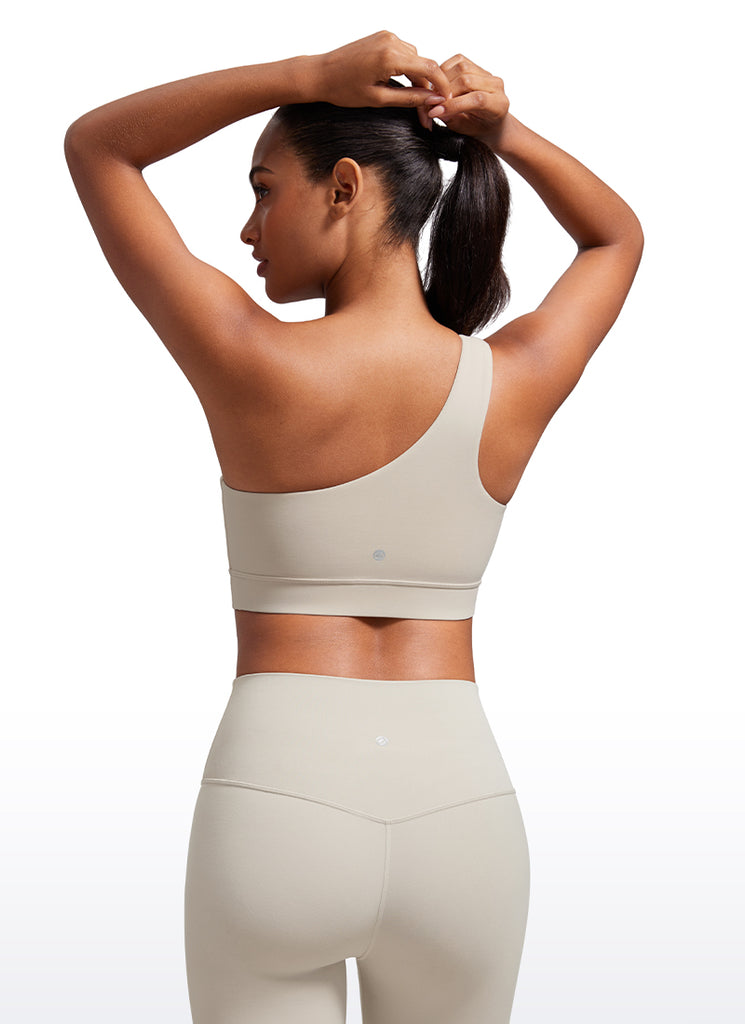 CRZ YOGA Butterluxe Womens One Shoulder Sports Bra Asymmetrical Padded Gull Gray