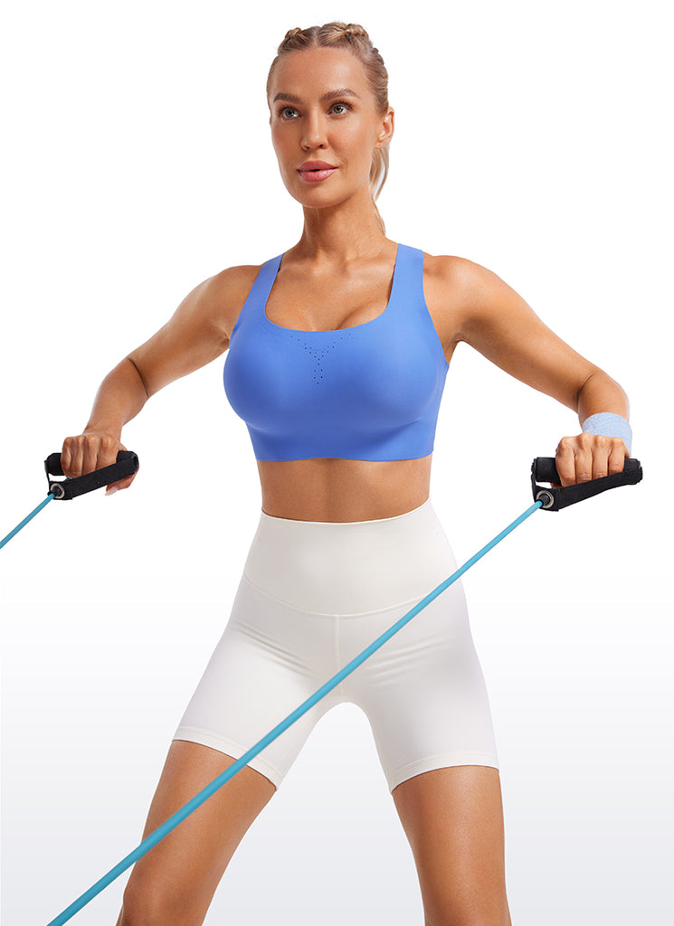 CRZ YOGA Womens U Neck High Impact Training Sports Bra Racerback Sparkle Blue