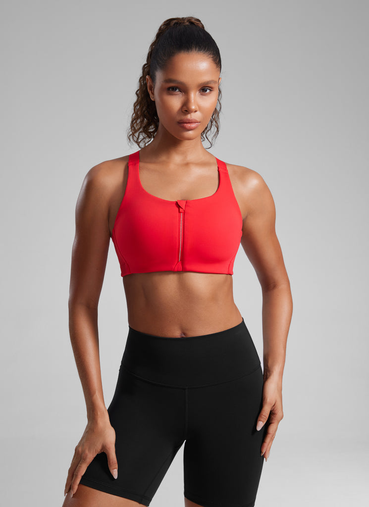 CRZ YOGA Womens Zip Front High Impact Sport Bra with Adjustable Straps Sparkle Blue