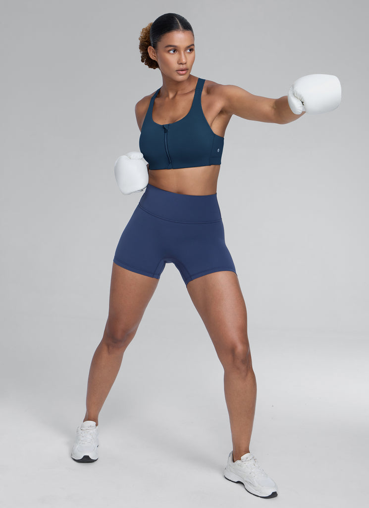 CRZ YOGA Womens Zip Front High Impact Sport Bra with Adjustable Straps Black