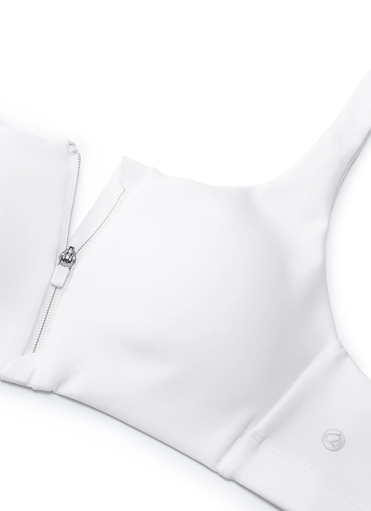 CRZ YOGA Womens Zip Front High Impact Sport Bra with Adjustable Straps White