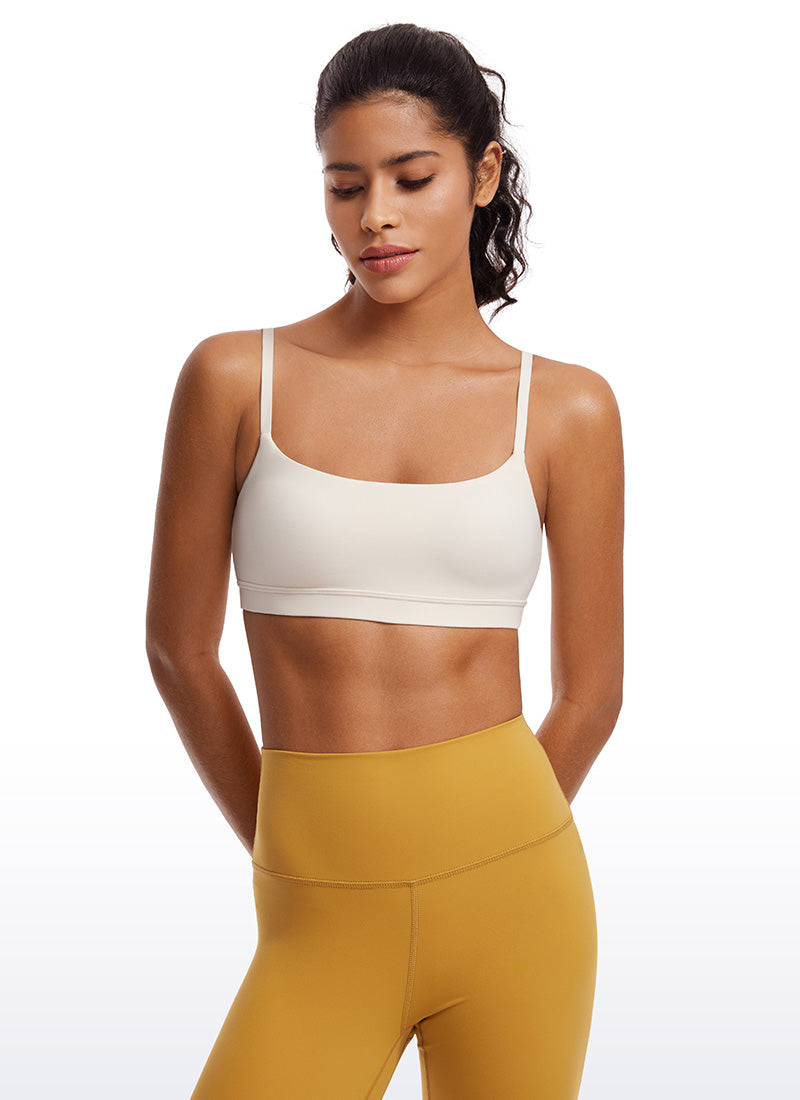 CRZ YOGA Womens Butterluxe Adjustable Spaghetti Strap Scoop Neck Bra White Apricot @model_info:Cynthia