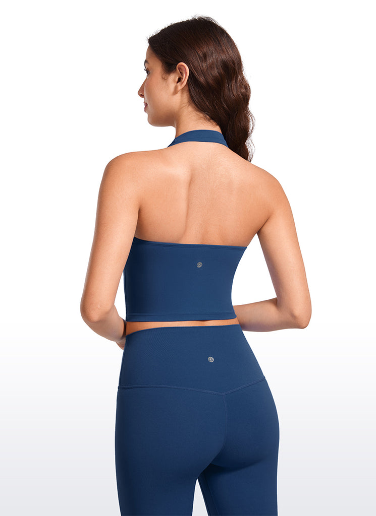 CRZ YOGA Womens Butterluxe Halter Longline Sports Bra Crop Tank Tops Deep Red