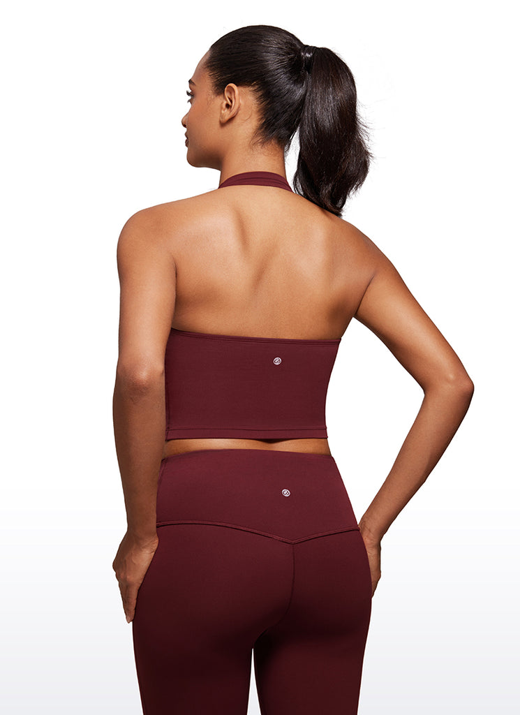CRZ YOGA Womens Butterluxe Halter Longline Sports Bra Crop Tank Tops Ripe Plum