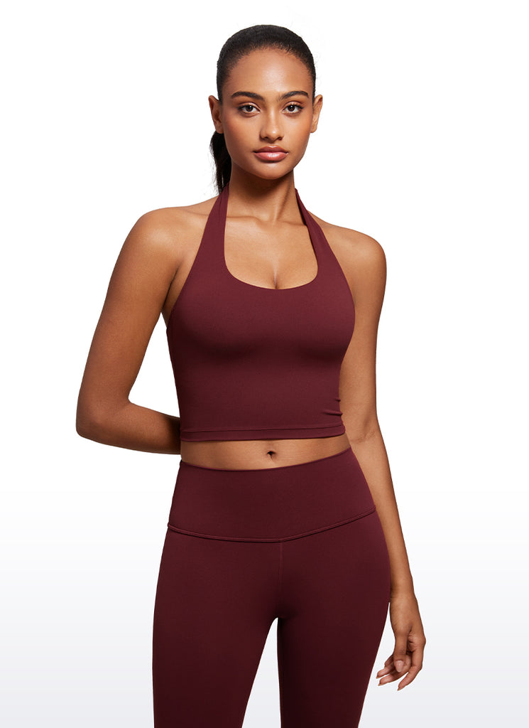 CRZ YOGA Womens Butterluxe Halter Longline Sports Bra Crop Tank Tops Ripe Plum