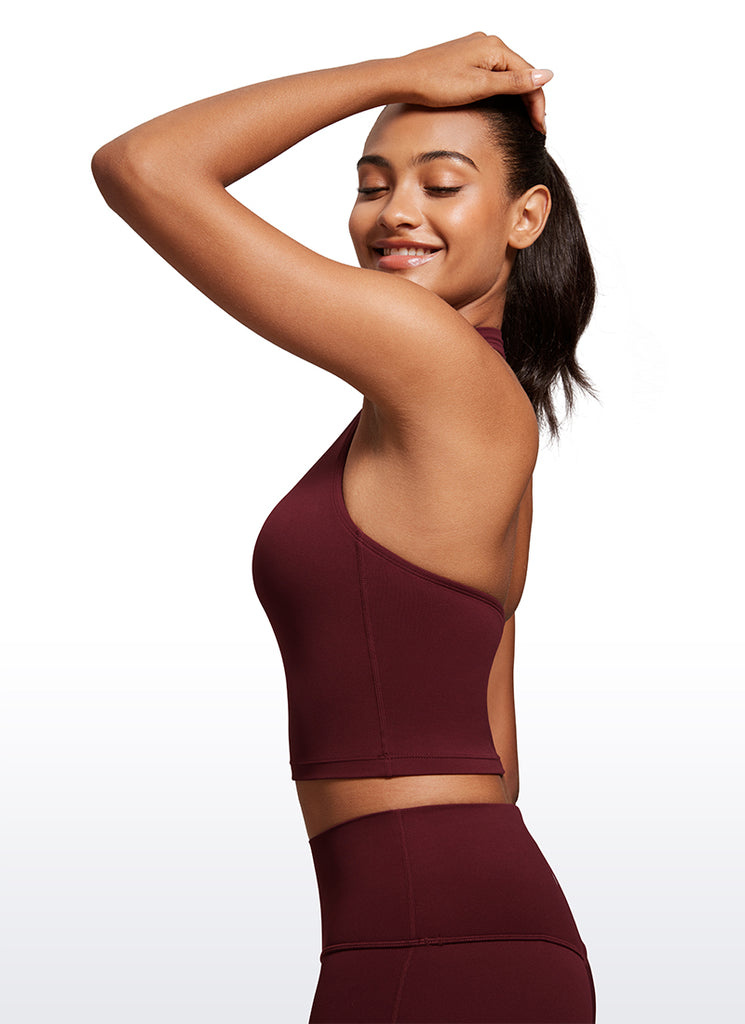 CRZ YOGA Womens Butterluxe Halter Longline Sports Bra Crop Tank Tops Red Merlot