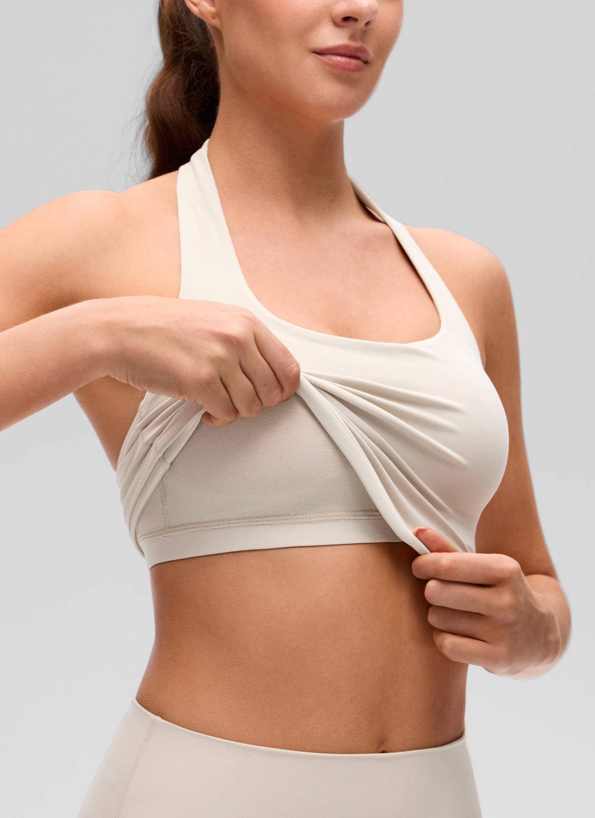 CRZ YOGA Womens Butterluxe Halter Longline Sports Bra Crop Tank Tops Mojave Tan