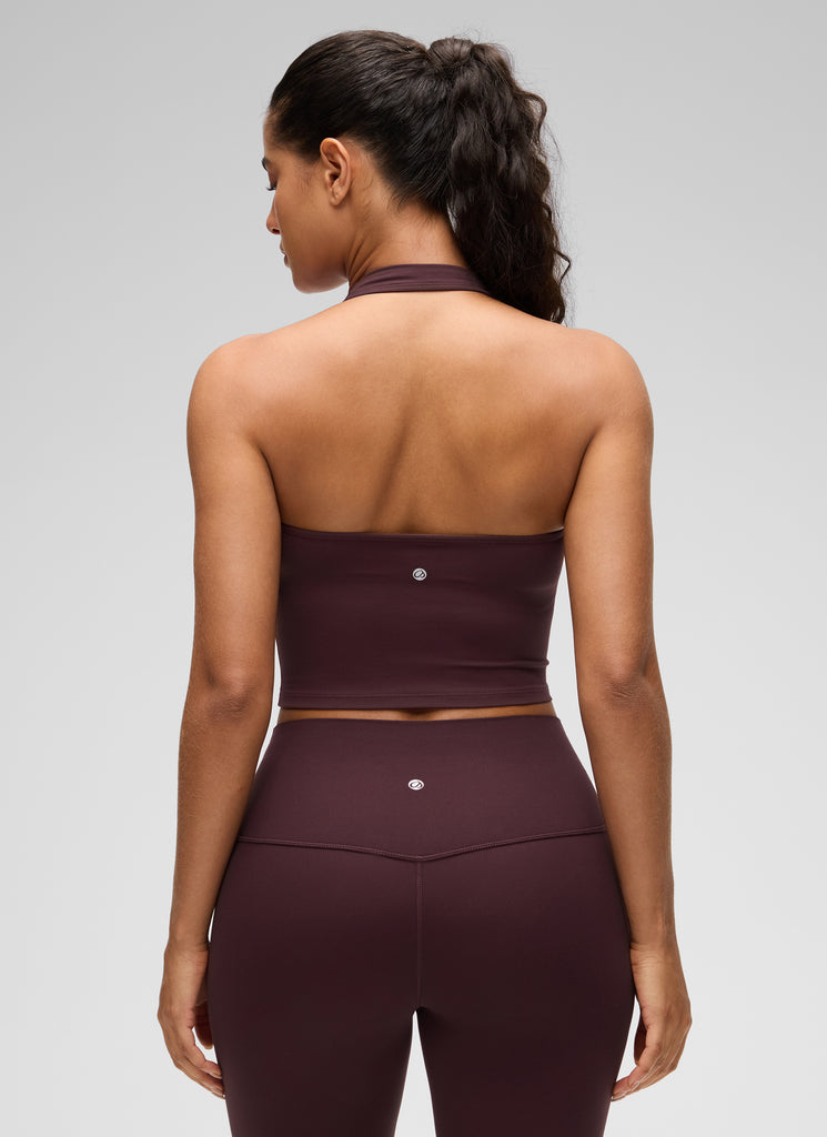 CRZ YOGA Womens Butterluxe Halter Longline Sports Bra Crop Tank Tops Ripe Plum