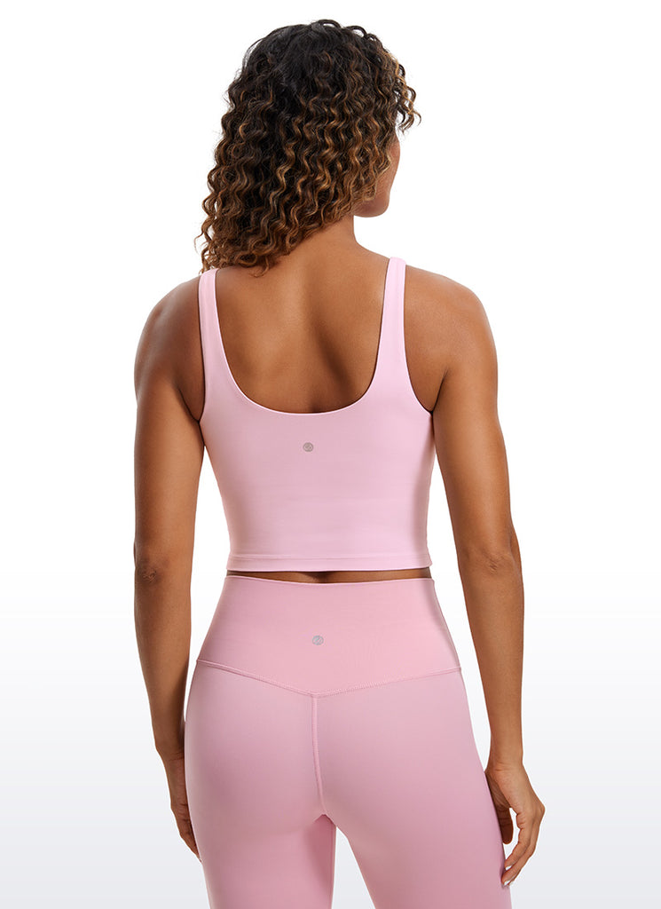 CRZ YOGA Women's Tight Fit Tops Butterluxe Built-in Bra U Back Tank Pink Peony