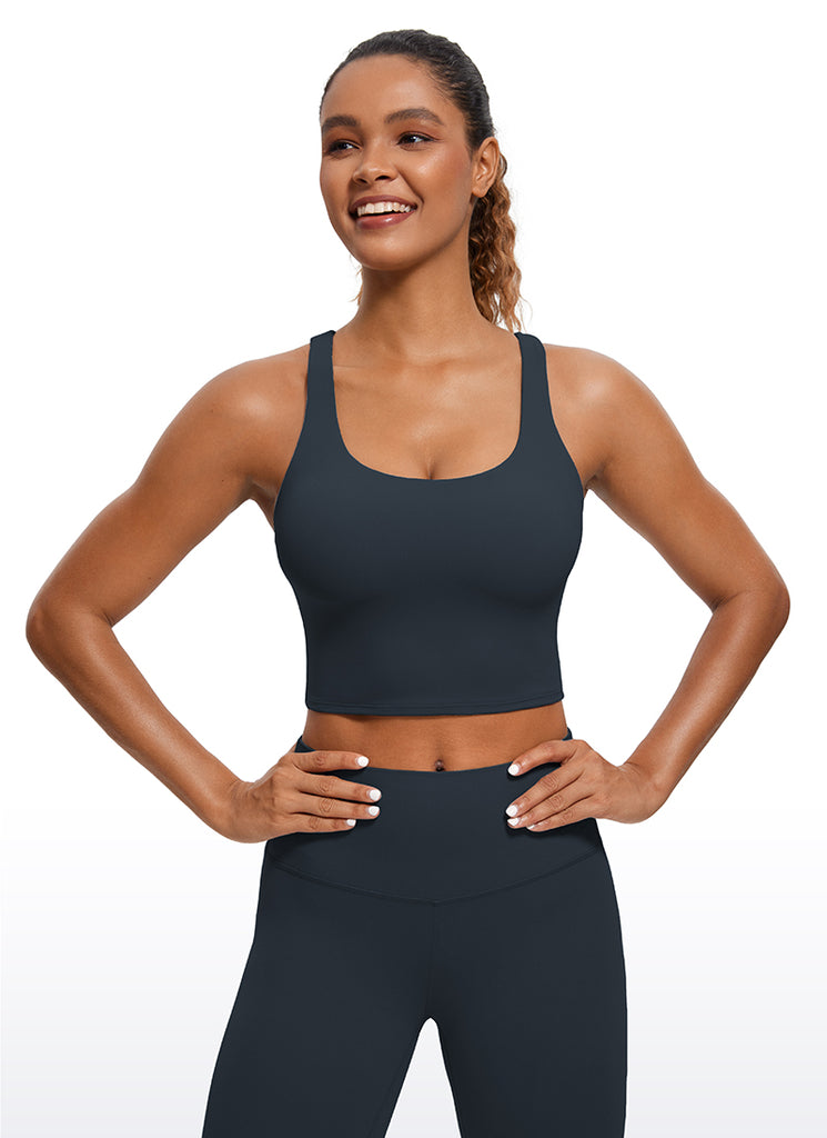 CRZ YOGA Womens Butterluxe Strappy Longline Criss Cross Sports Bra White