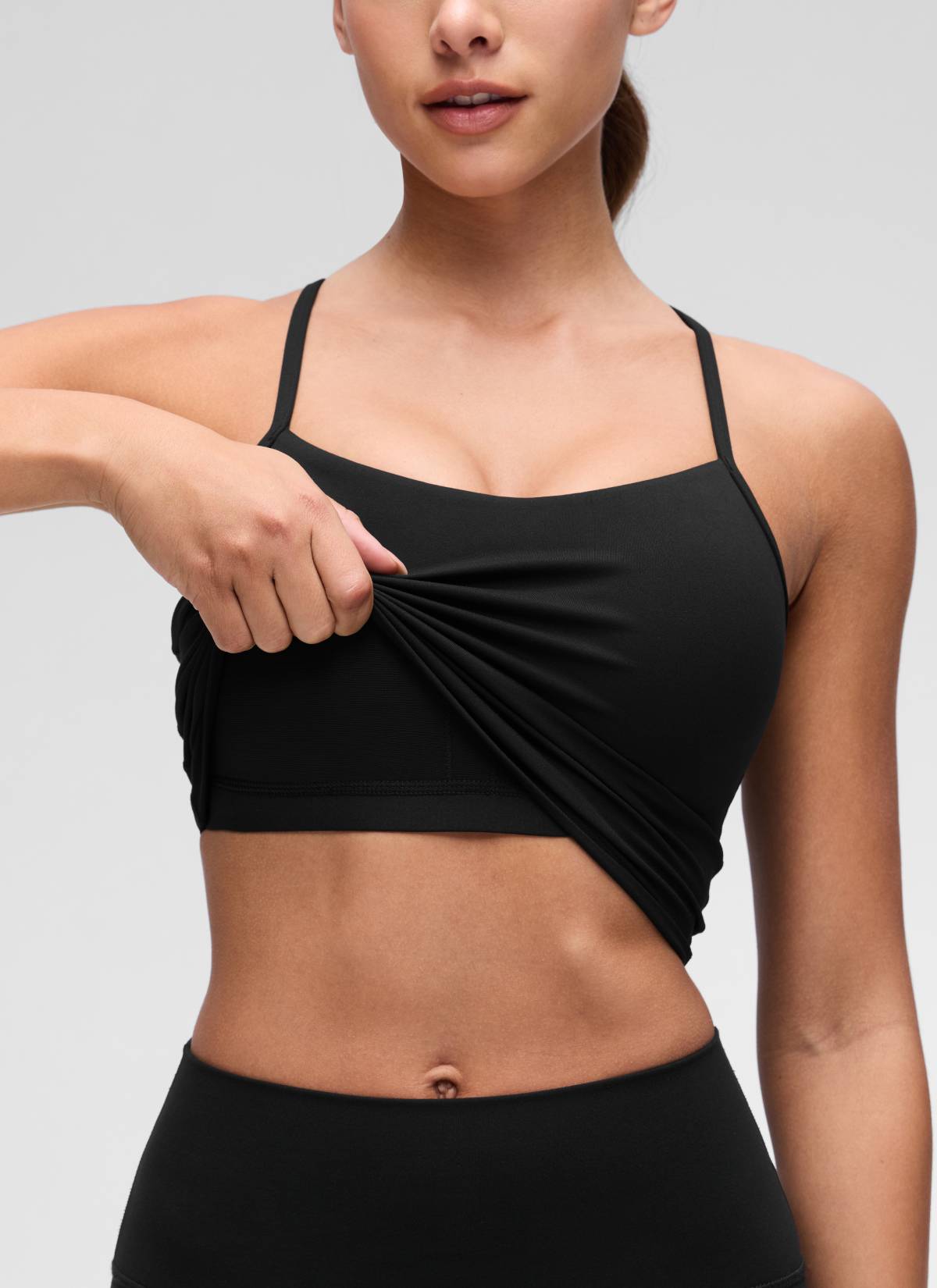CRZ YOGA Womens Butterluxe Y Back Longline Sports Bras Crop Tank Top Black @model_info:Maria