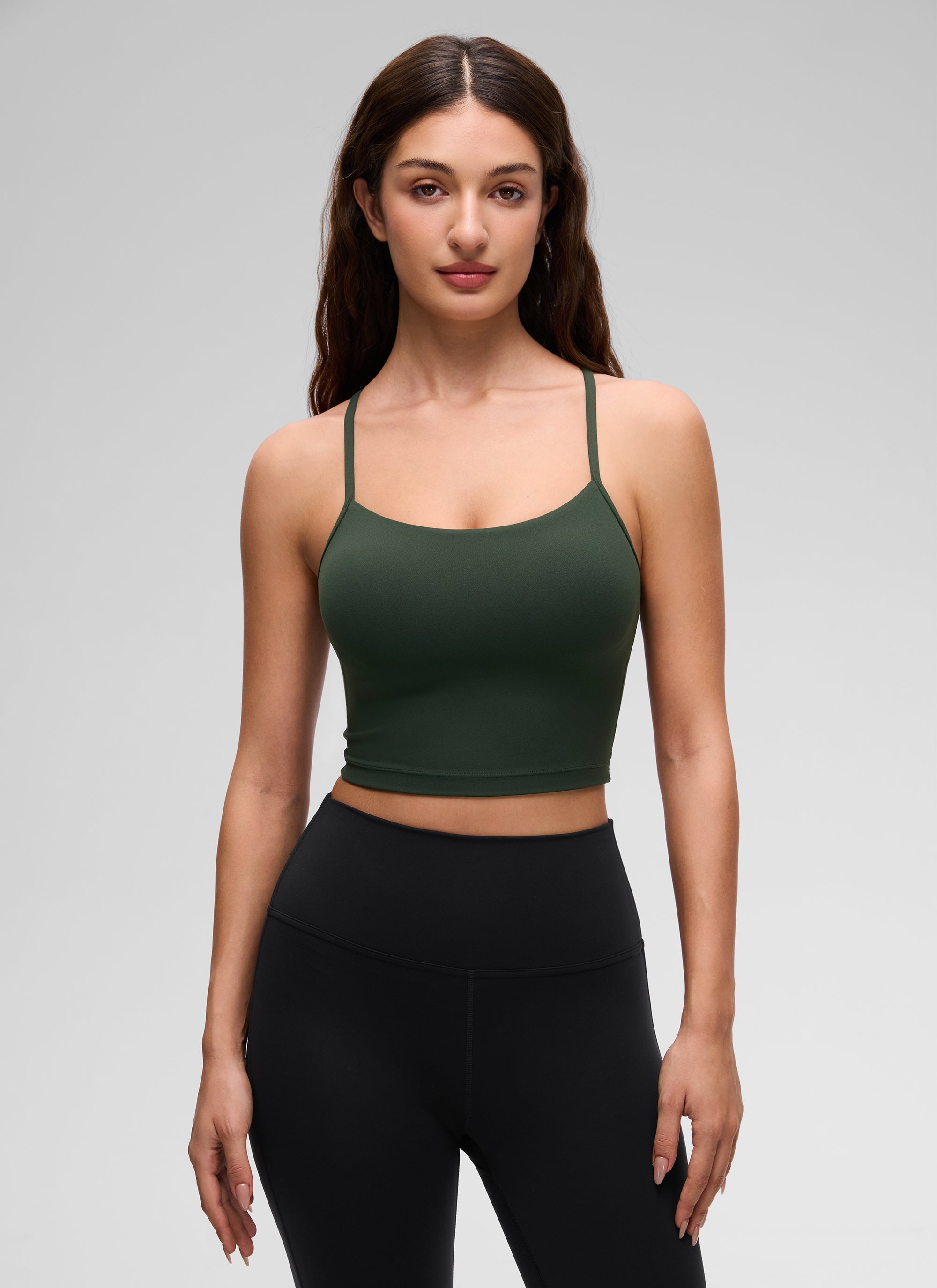 CRZ YOGA Womens Butterluxe Y Back Longline Sports Bras Crop Tank Top Legend Green @model_info:Inga