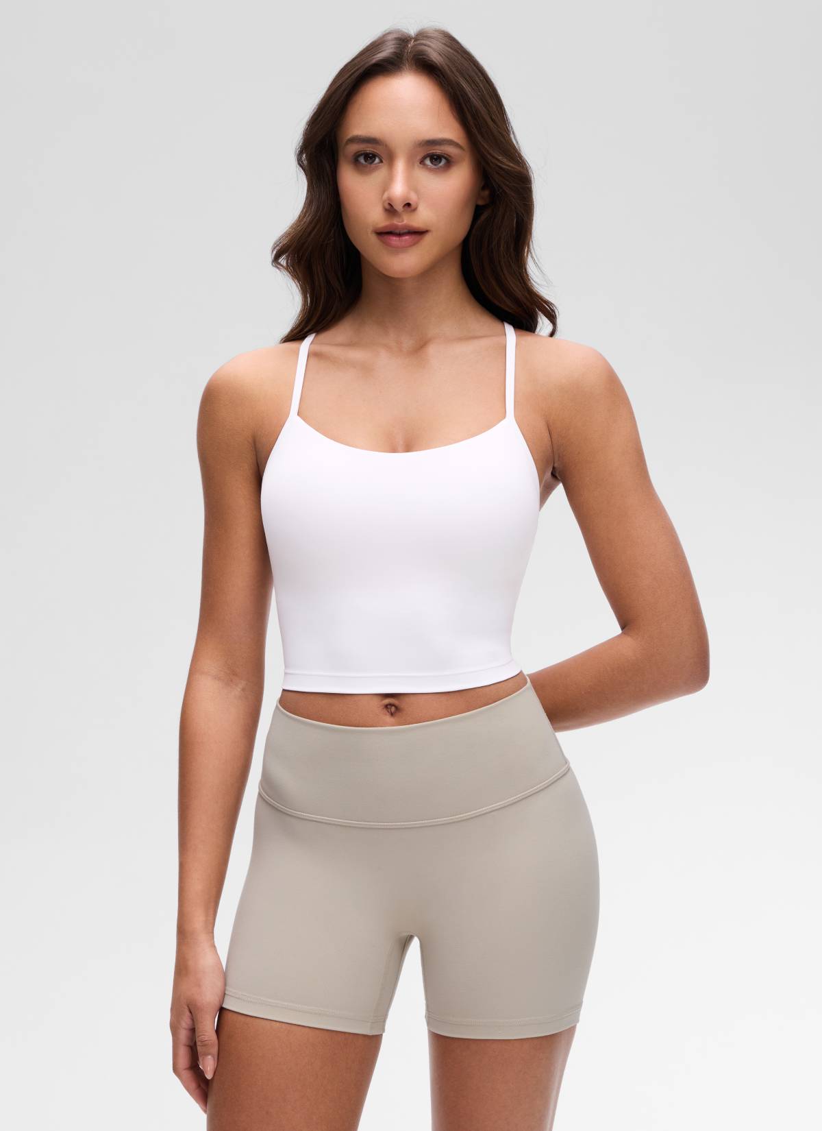 CRZ YOGA Womens Butterluxe Y Back Longline Sports Bras Crop Tank Top White @model_info:Maria