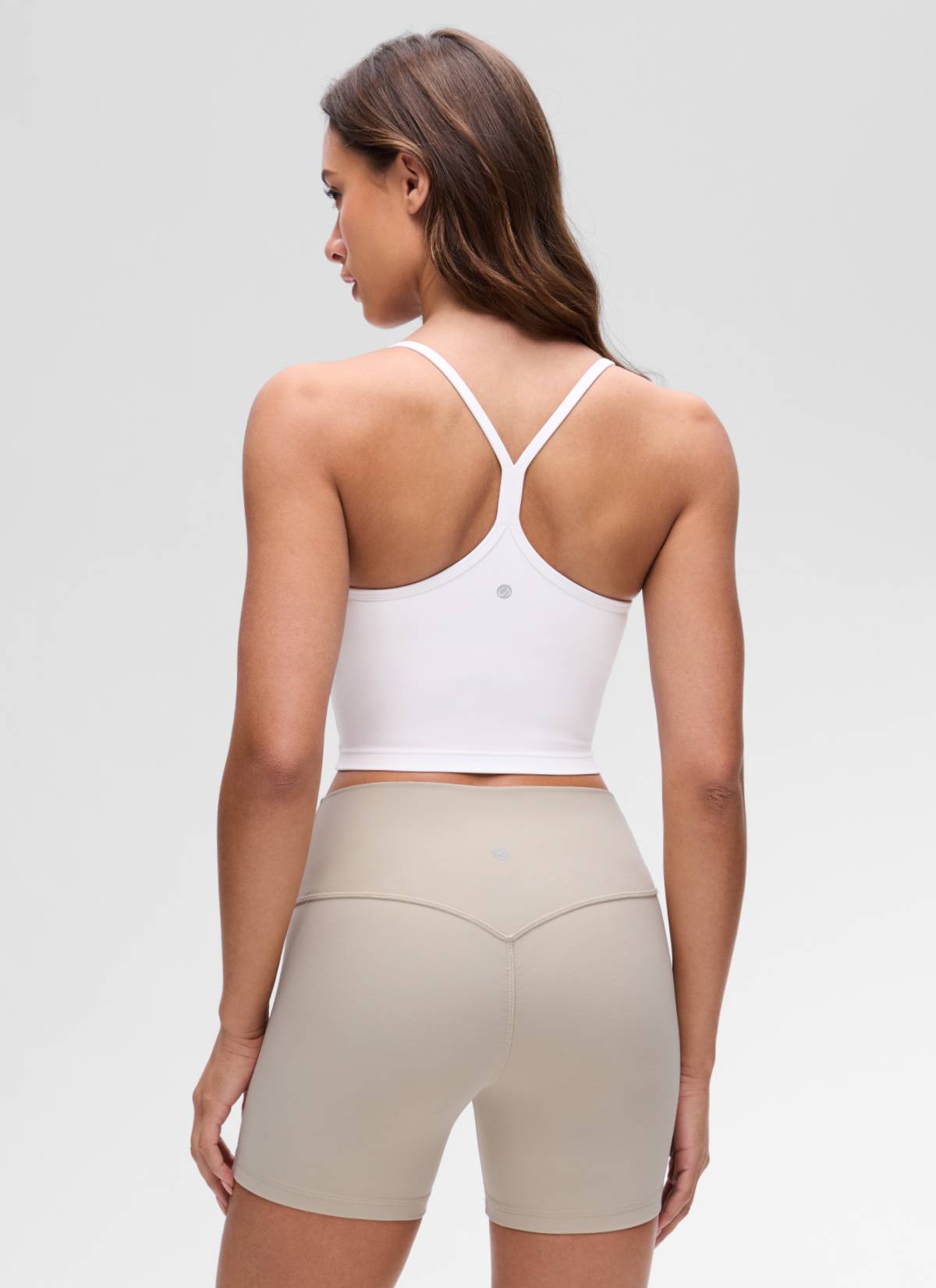 CRZ YOGA Womens Butterluxe Y Back Longline Sports Bras Crop Tank Top White @model_info:Maria