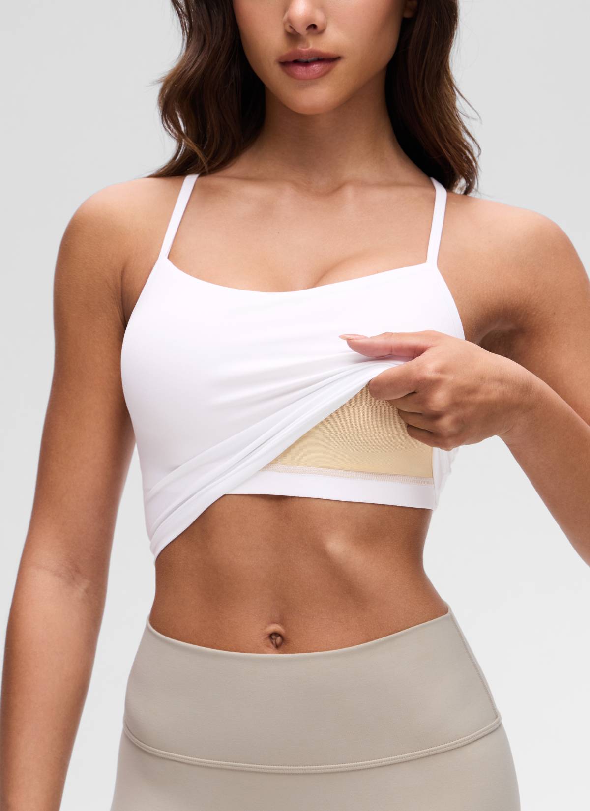 CRZ YOGA Womens Butterluxe Y Back Longline Sports Bras Crop Tank Top White @model_info:Maria