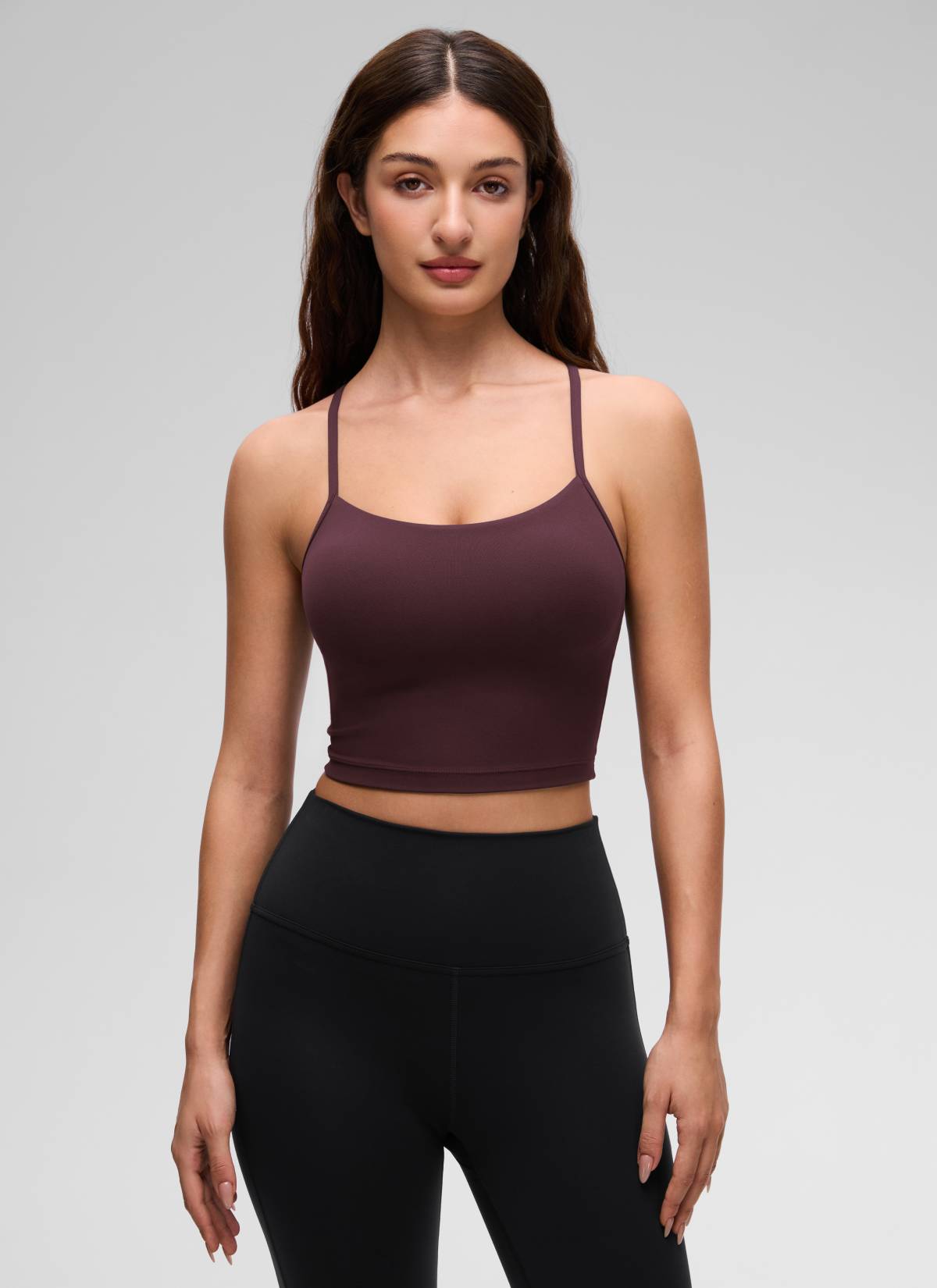 CRZ YOGA Womens Butterluxe Y Back Longline Sports Bras Crop Tank Top Ripe Plum @model_info:Inga