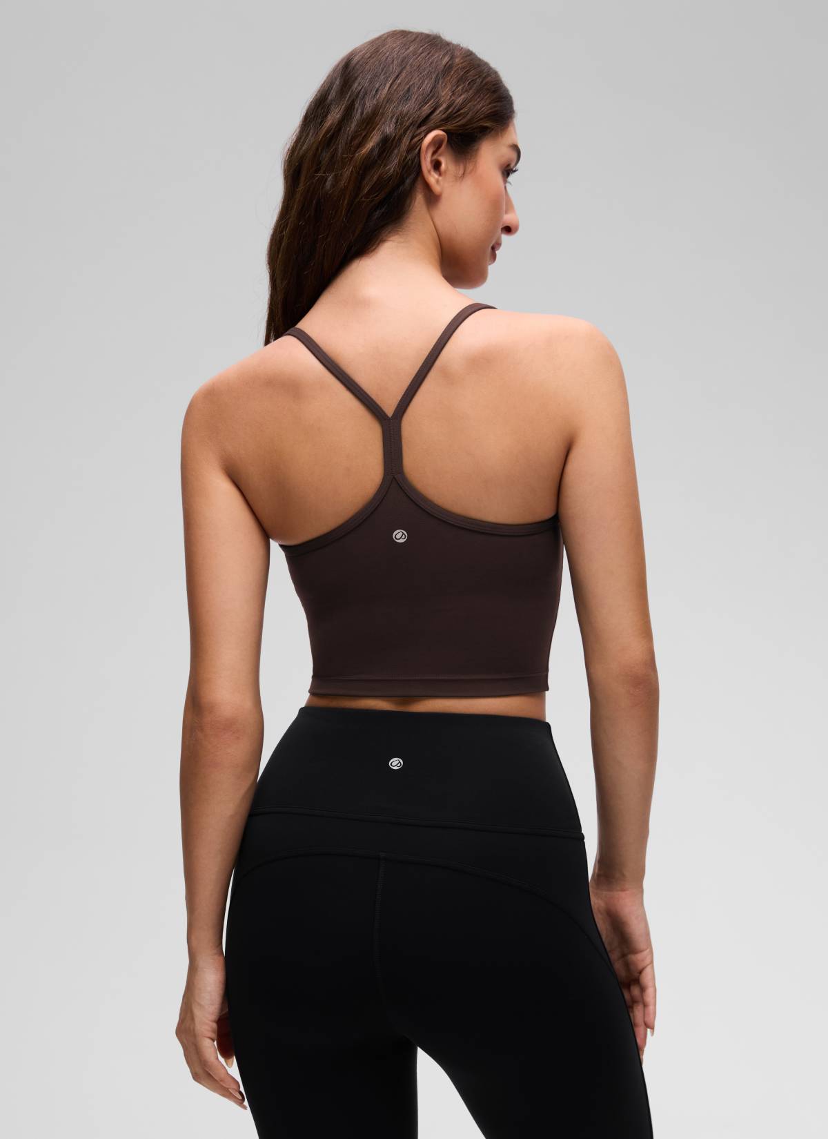 CRZ YOGA Womens Butterluxe Y Back Longline Sports Bras Crop Tank Top Hot Fudge Brown @model_info:Inga