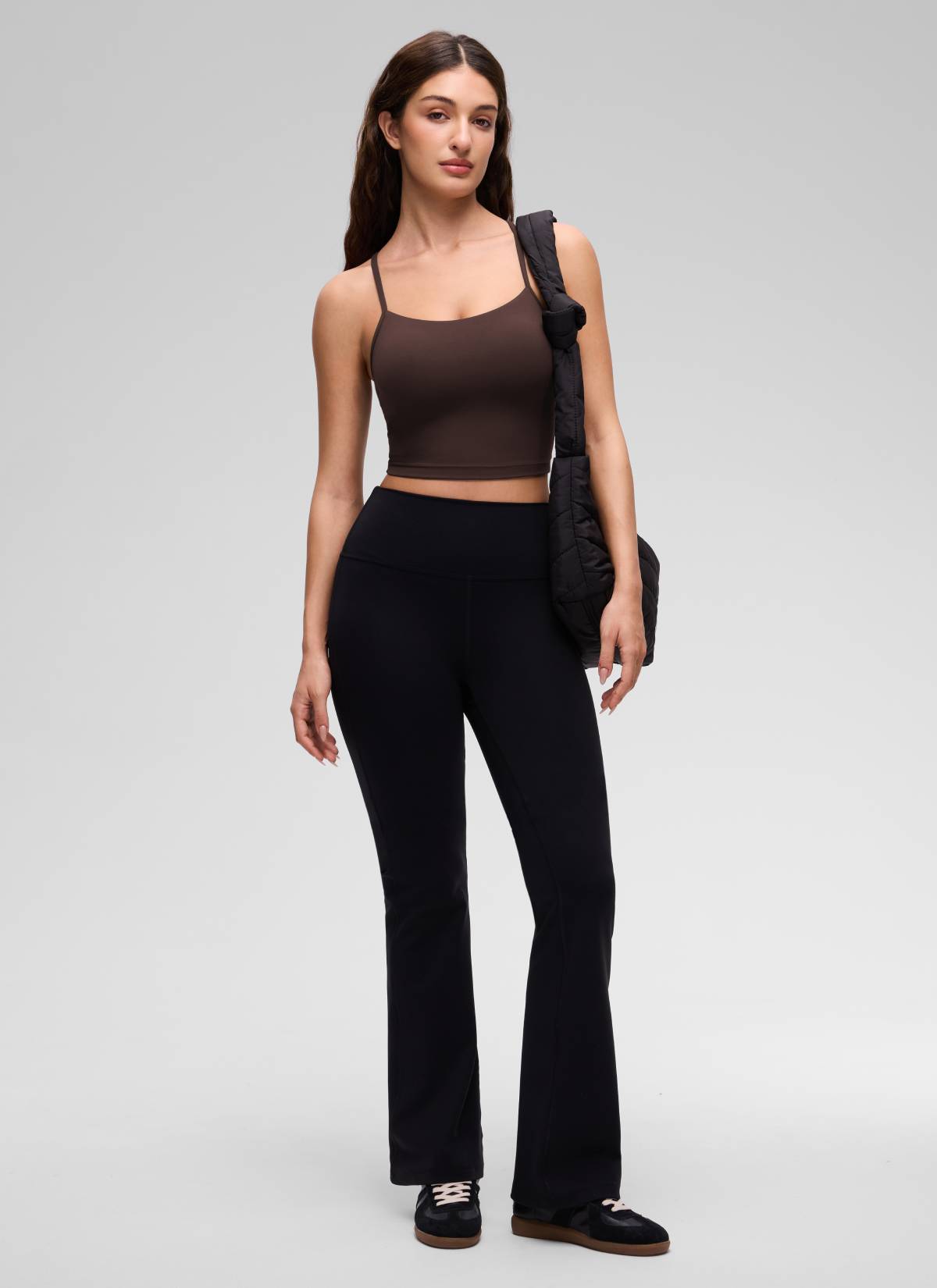 CRZ YOGA Womens Butterluxe Y Back Longline Sports Bras Crop Tank Top Hot Fudge Brown @model_info:Inga
