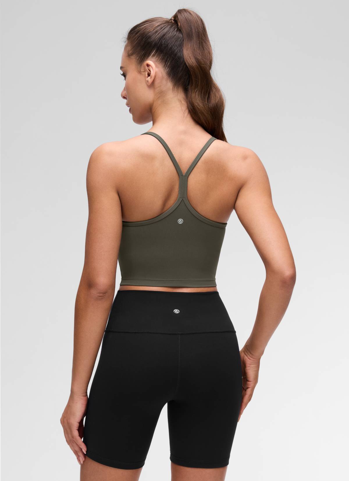 CRZ YOGA Womens Butterluxe Y Back Longline Sports Bras Crop Tank Top Light Army Green @model_info:Maria