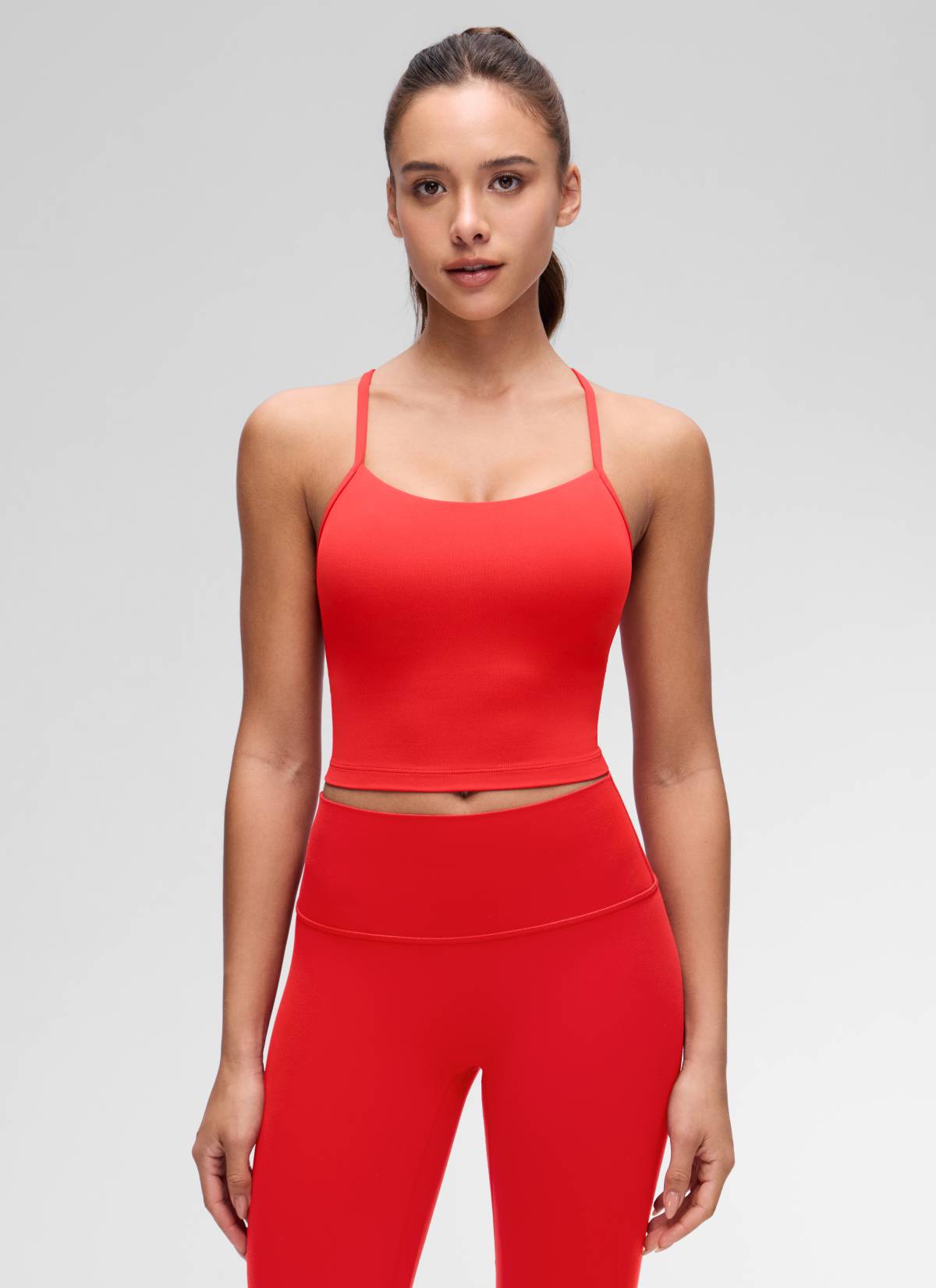 CRZ YOGA Womens Butterluxe Y Back Longline Sports Bras Crop Tank Top Deep Red @model_info:Maria