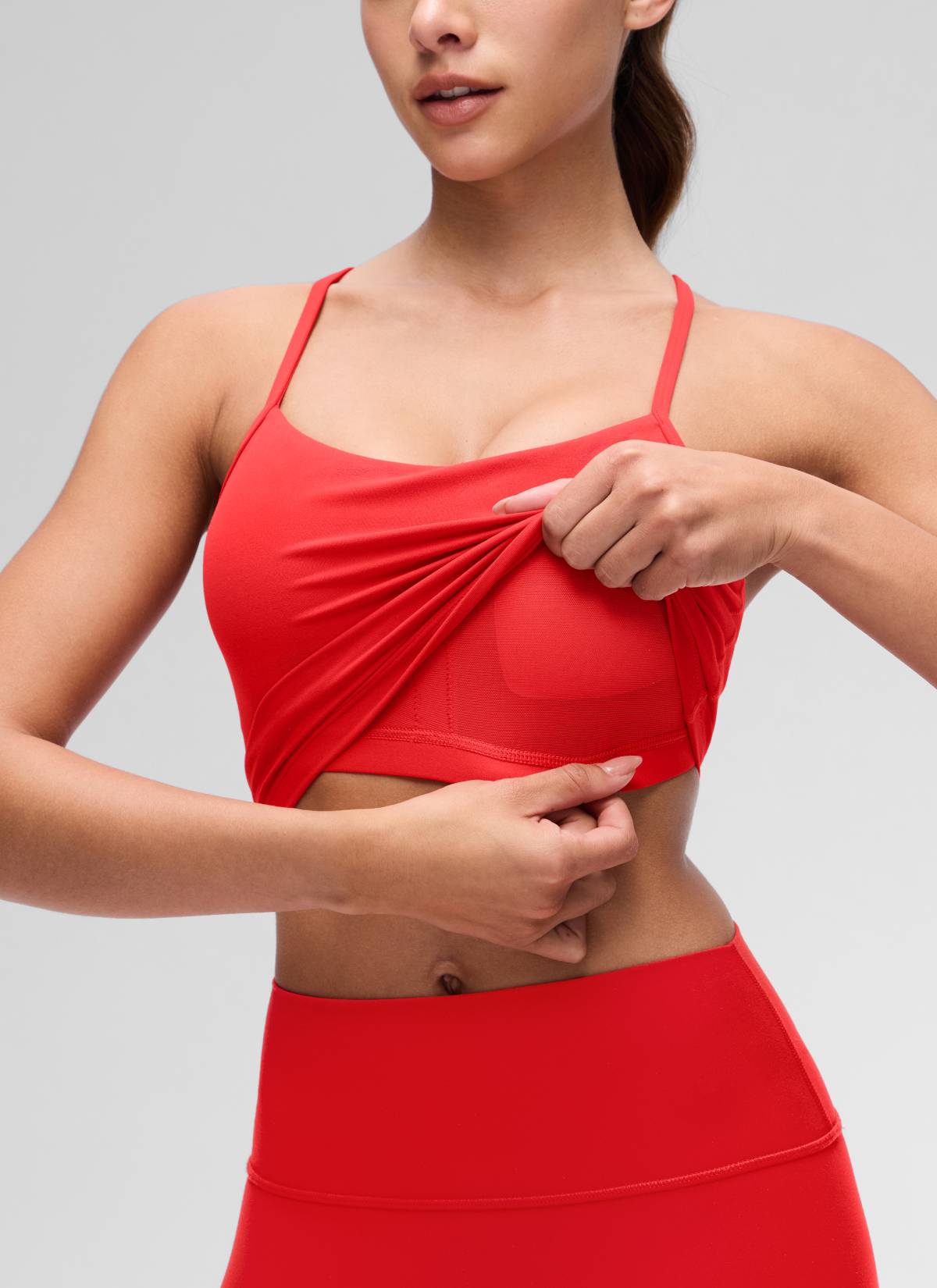 CRZ YOGA Womens Butterluxe Y Back Longline Sports Bras Crop Tank Top Deep Red @model_info:Maria