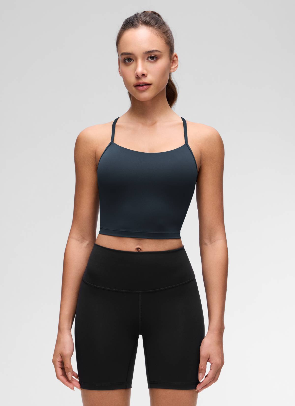 CRZ YOGA Womens Butterluxe Y Back Longline Sports Bras Crop Tank Top True Navy @model_info:Maria