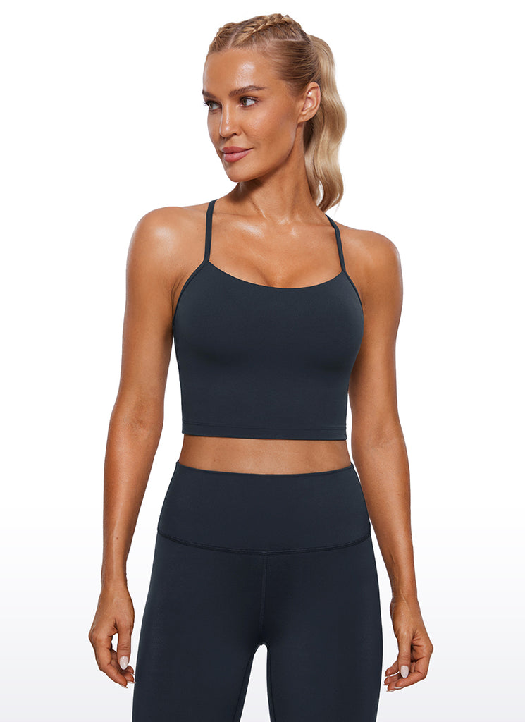 CRZ YOGA Womens Butterluxe Y Back Longline Sports Bras Crop Tank Top White