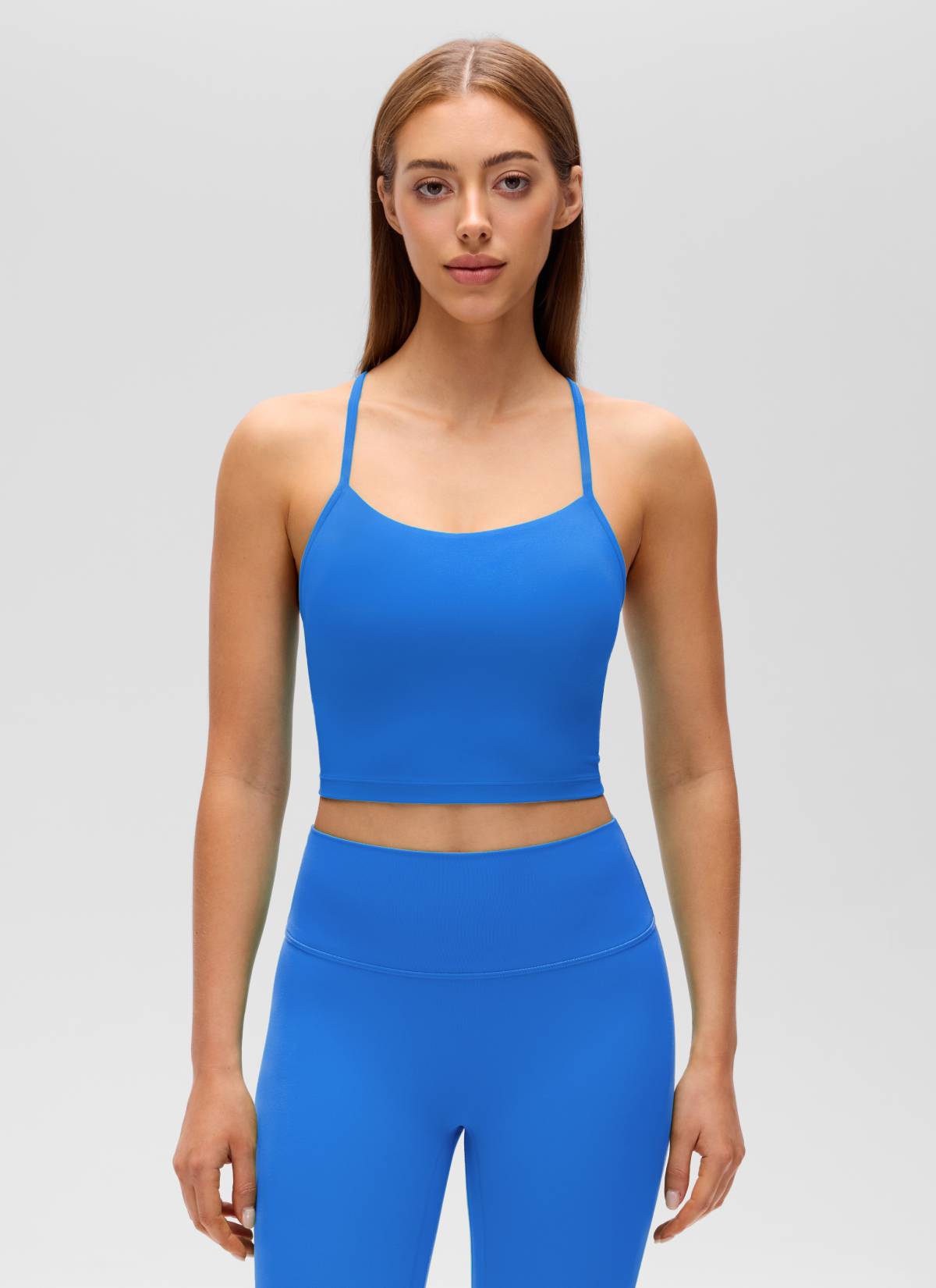CRZ YOGA Womens Butterluxe Y Back Longline Sports Bras Crop Tank Top Sparkle Blue @model_info:Lary
