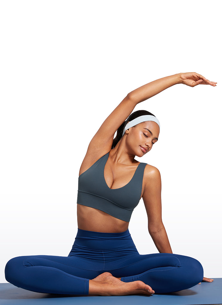 CRZ YOGA Women's Light Support Butterluxe Yoga Bra Longline U back V Neck High Visibility Yellow