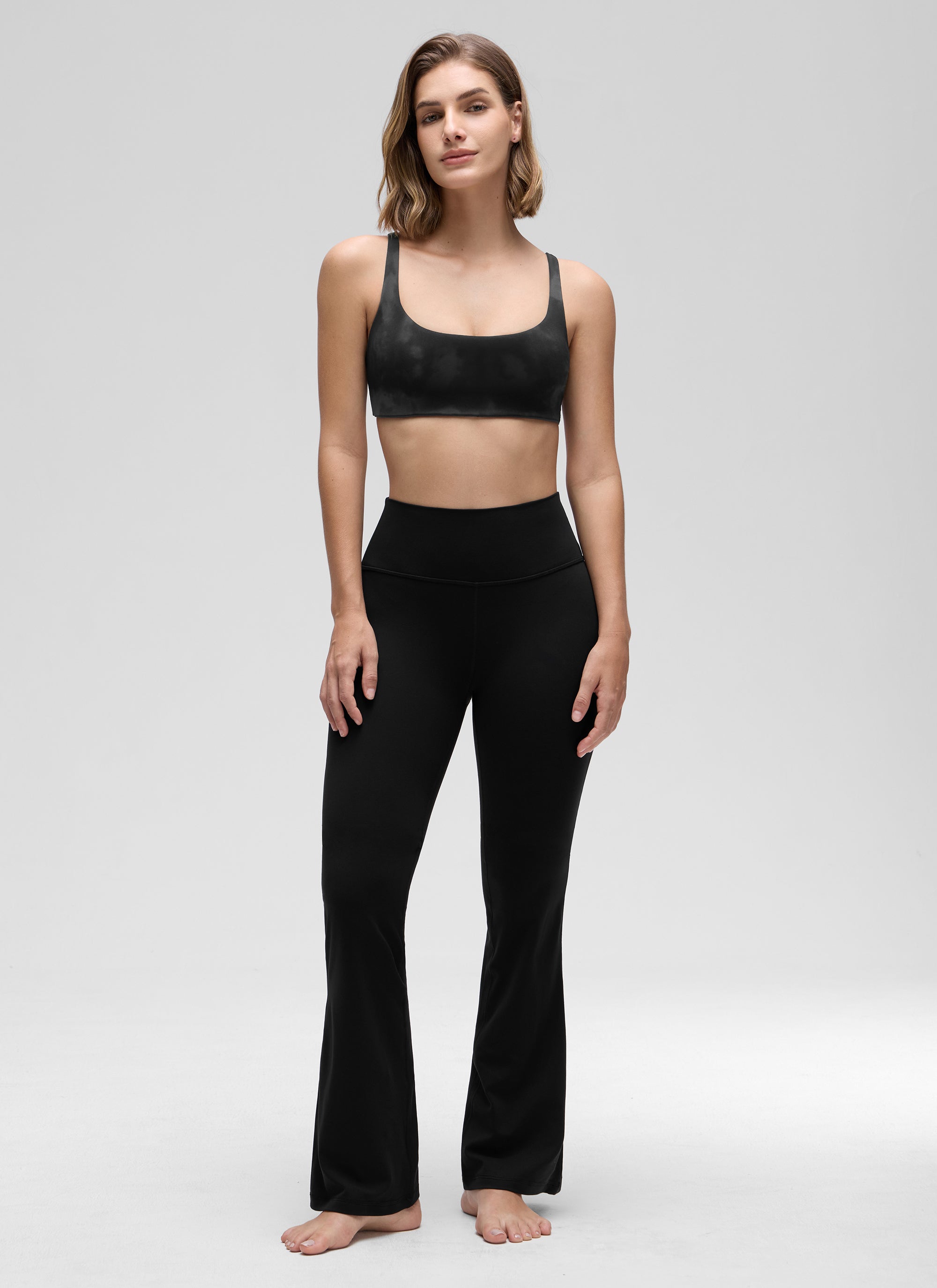 CRZ YOGA Women Butterluxe Square Neck Cami Padded Mini Bra Black Tie Dye Flowers @model_info:Jaynne