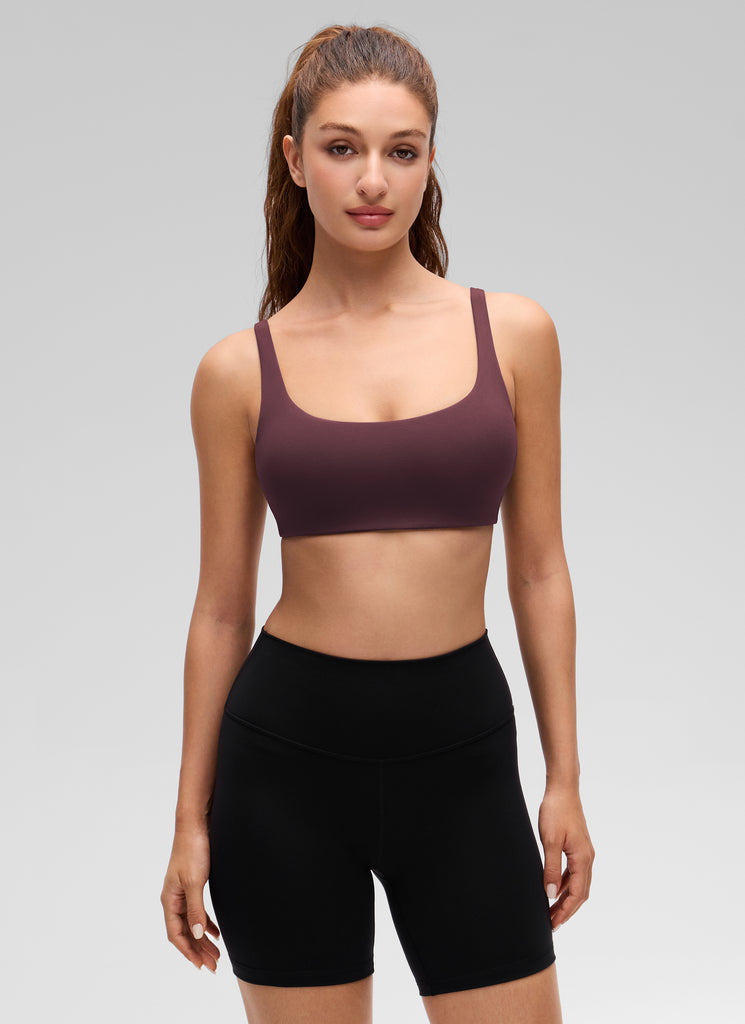 CRZ YOGA Women Butterluxe Square Neck Cami Padded Mini Bra Hot Fudge Brown