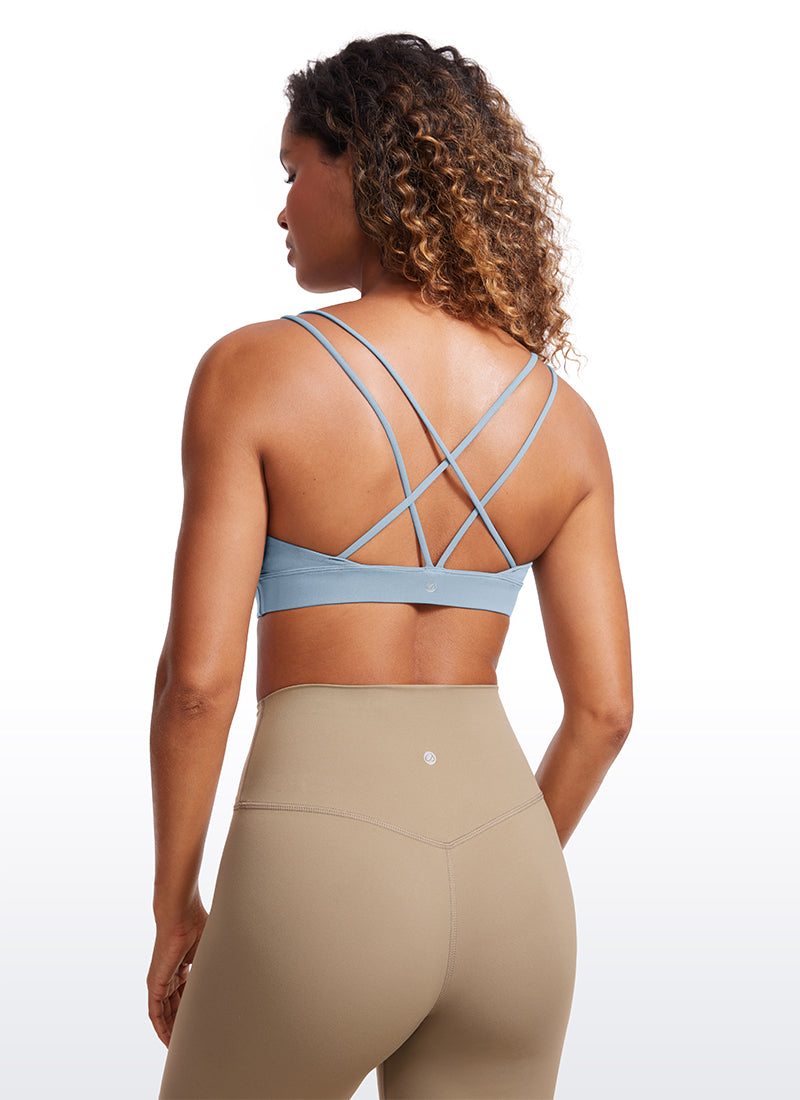 CRZ YOGA Women's Light Support Butterluxe Yoga Bra Strappy back Cambric Blue @model_info:GI