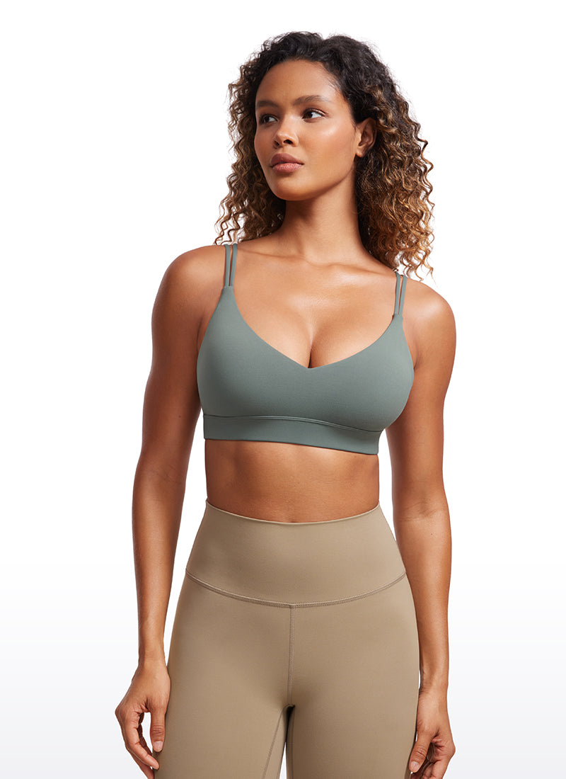CRZ YOGA Women's Light Support Butterluxe Yoga Bra Strappy back Grey Sage @model_info:GI