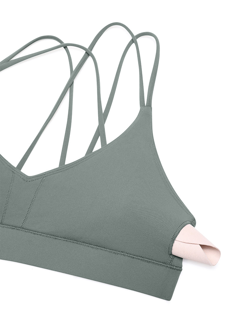 CRZ YOGA Women's Light Support Butterluxe Yoga Bra Strappy back Grey Sage @model_info:NEW