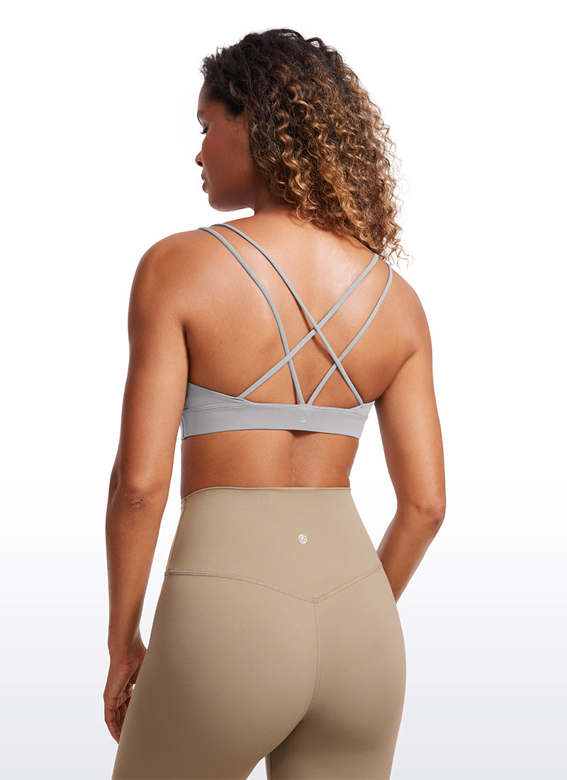 CRZ YOGA Women's Light Support Butterluxe Yoga Bra Strappy back Gull Gray @model_info:GI
