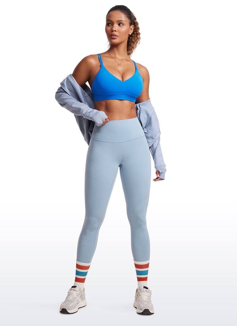 CRZ YOGA Women's Light Support Butterluxe Yoga Bra Strappy back Sparkle Blue @model_info:GI