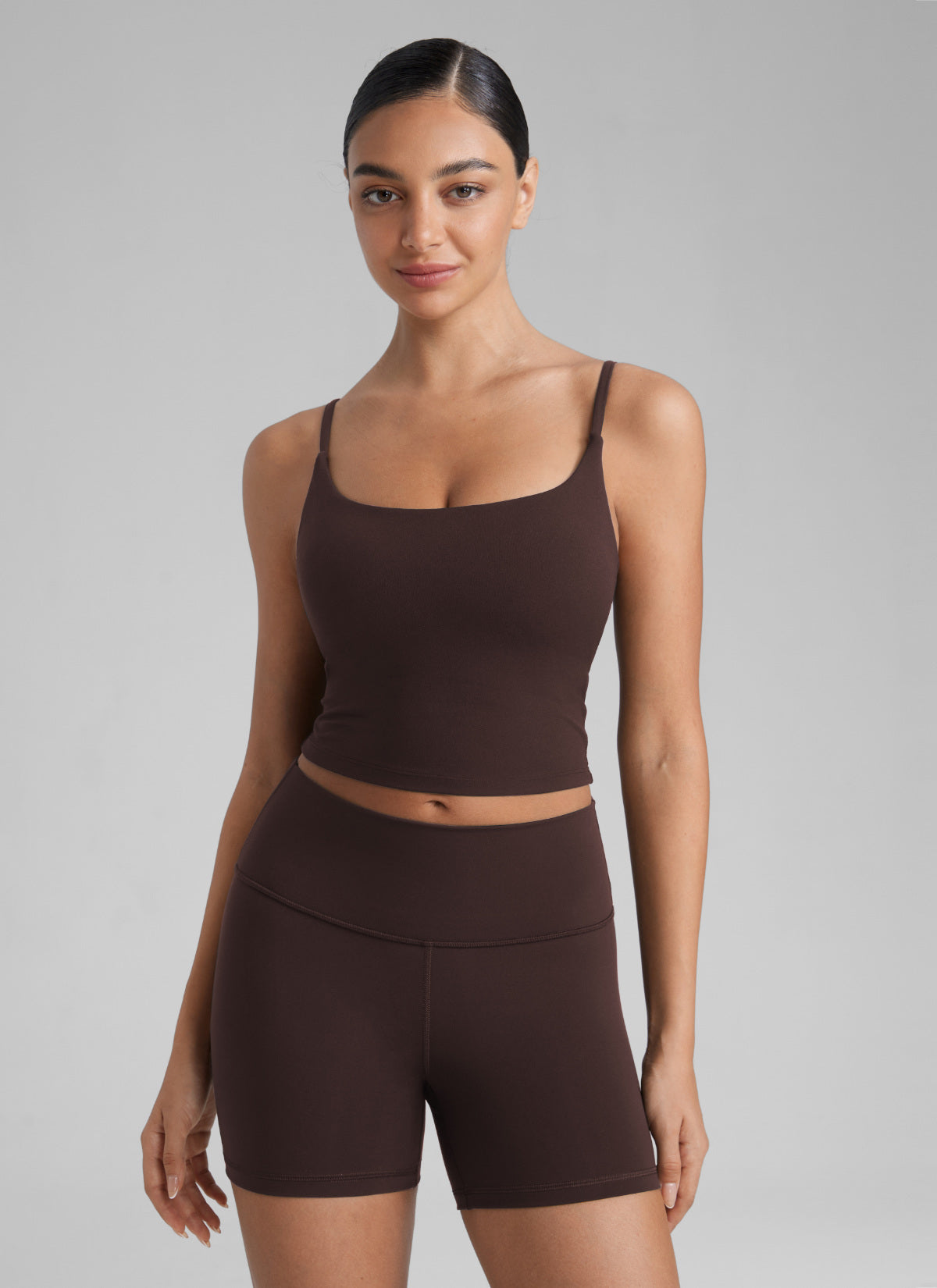 CRZ YOGA Womens Butterlift Scoop Neck U Back Yoga Longline Sports Bra Hot Fudge Brown @model_info:Anano