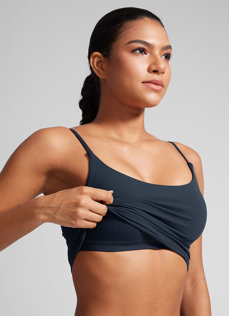 CRZ YOGA Womens Butterlift Scoop Neck U Back Yoga Longline Sports Bra True Navy @model_info:Amanda