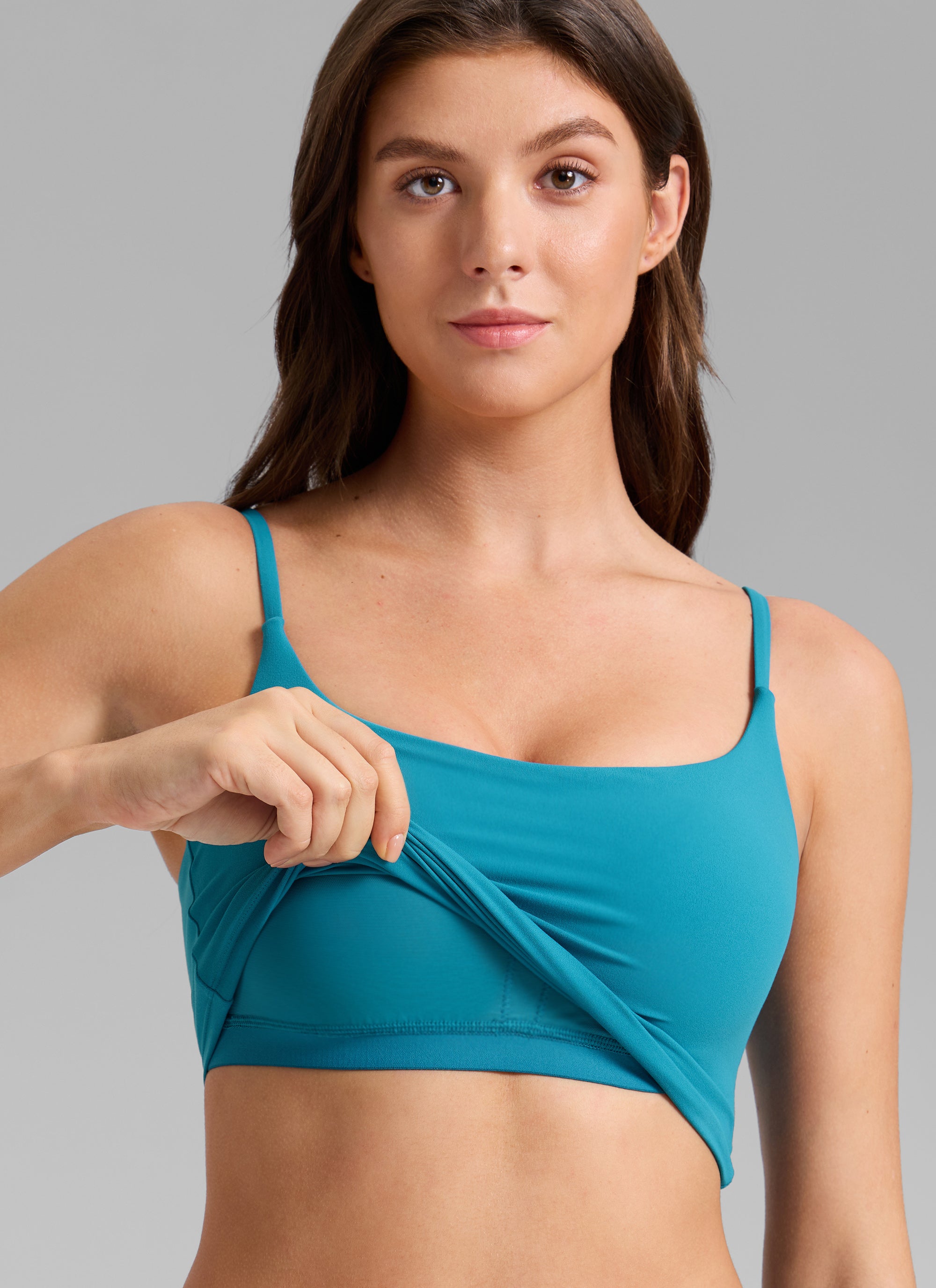CRZ YOGA Womens Butterlift Scoop Neck U Back Yoga Longline Sports Bra Hawaiian Blue