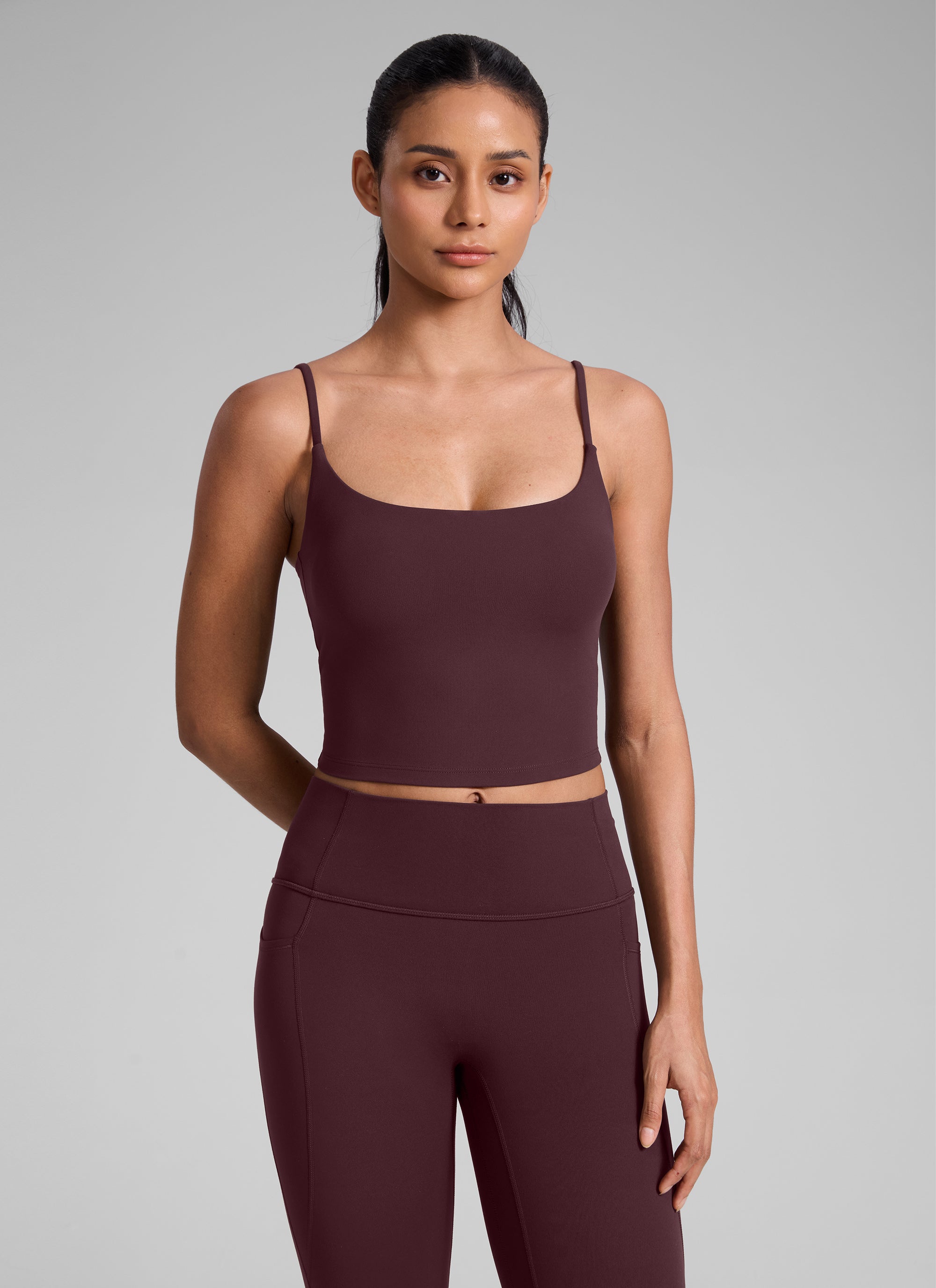 CRZ YOGA Womens Butterlift Scoop Neck U Back Yoga Longline Sports Bra Ripe Plum @model_info:Angelly