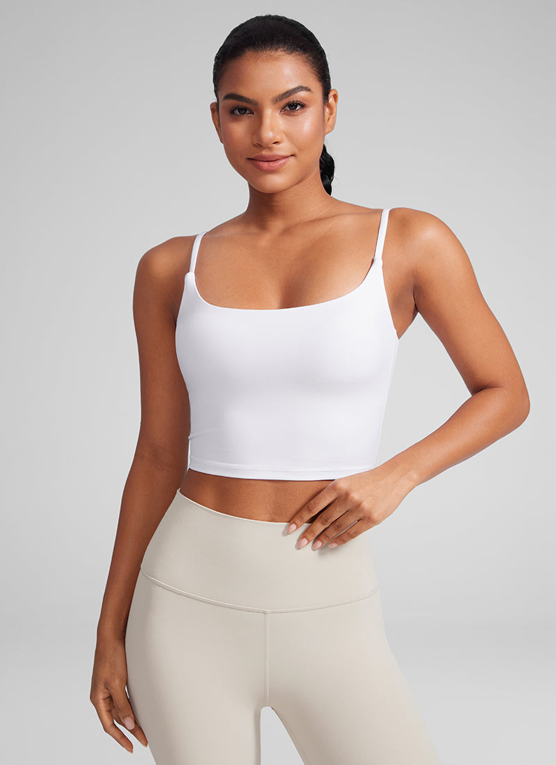 CRZ YOGA Womens Butterlift Scoop Neck U Back Yoga Longline Sports Bra White