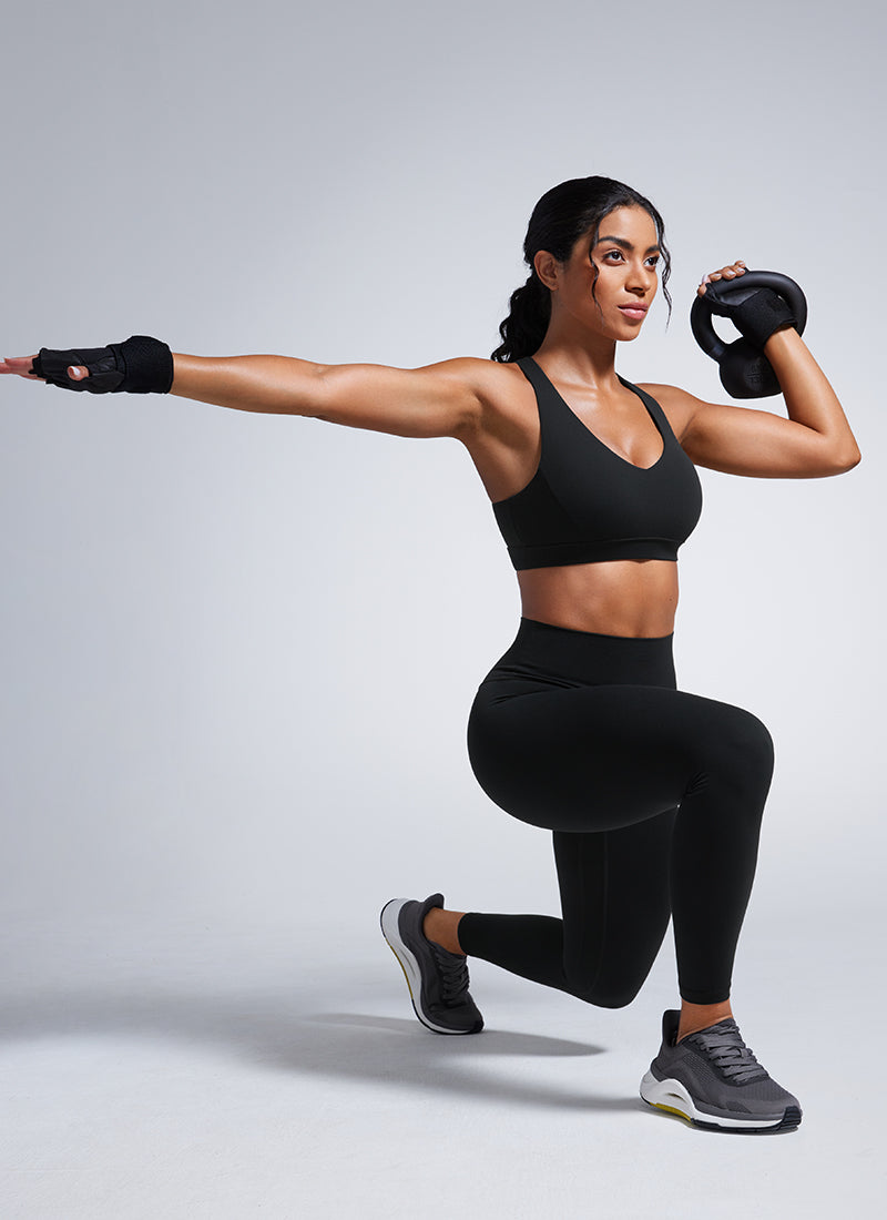 CRZ YOGA Womens Butterbreeze Padded V Neck Sports Bra Training Black