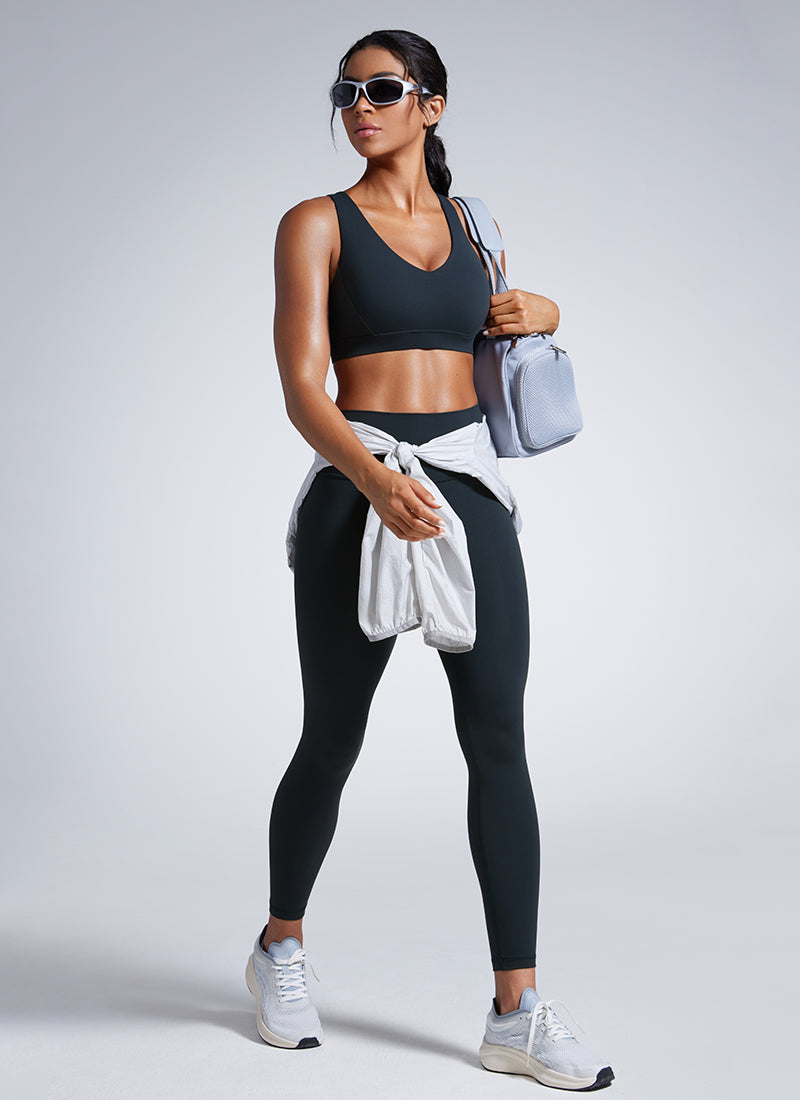 CRZ YOGA Womens Butterbreeze Padded V Neck Sports Bra Training True Navy