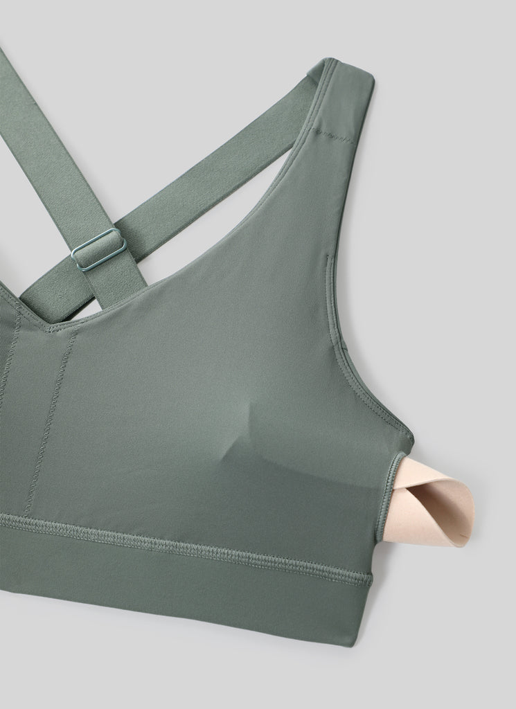 CRZ YOGA Womens Butterbreeze Padded V Neck Sports Bra Training Grey Sage