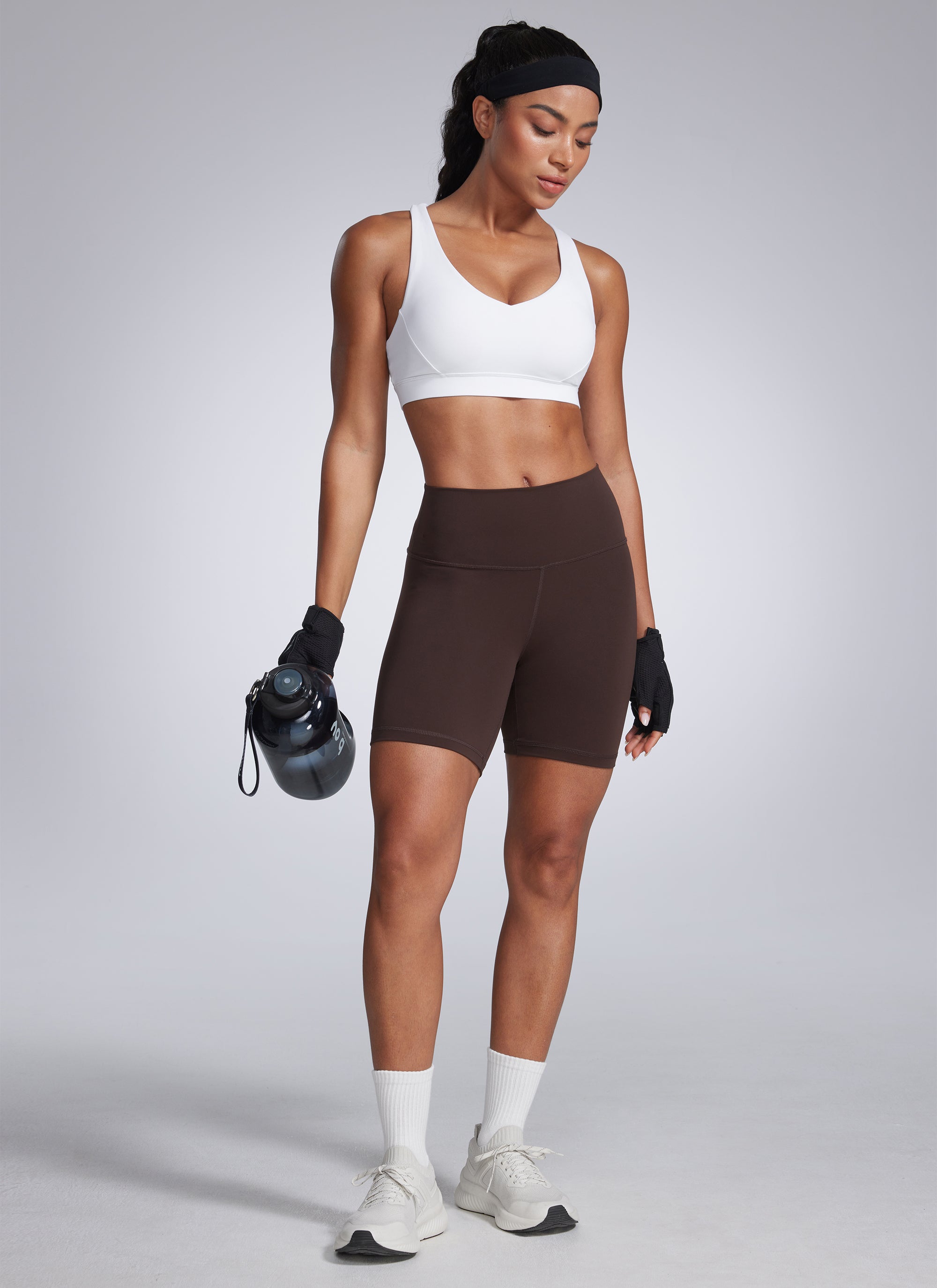 CRZ YOGA Womens Butterbreeze Padded V Neck Sports Bra Training Sparkle Blue