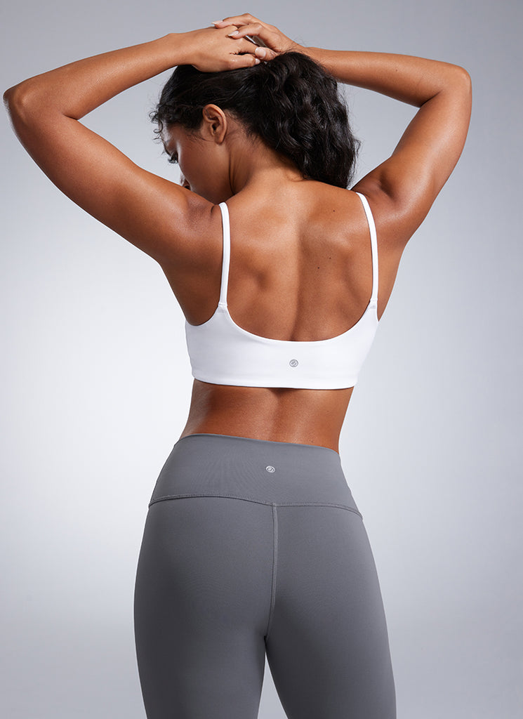 CRZ YOGA Womens Butterbreeze Spaghetti Strap Scoop Neck Sports Bra Grey Sage